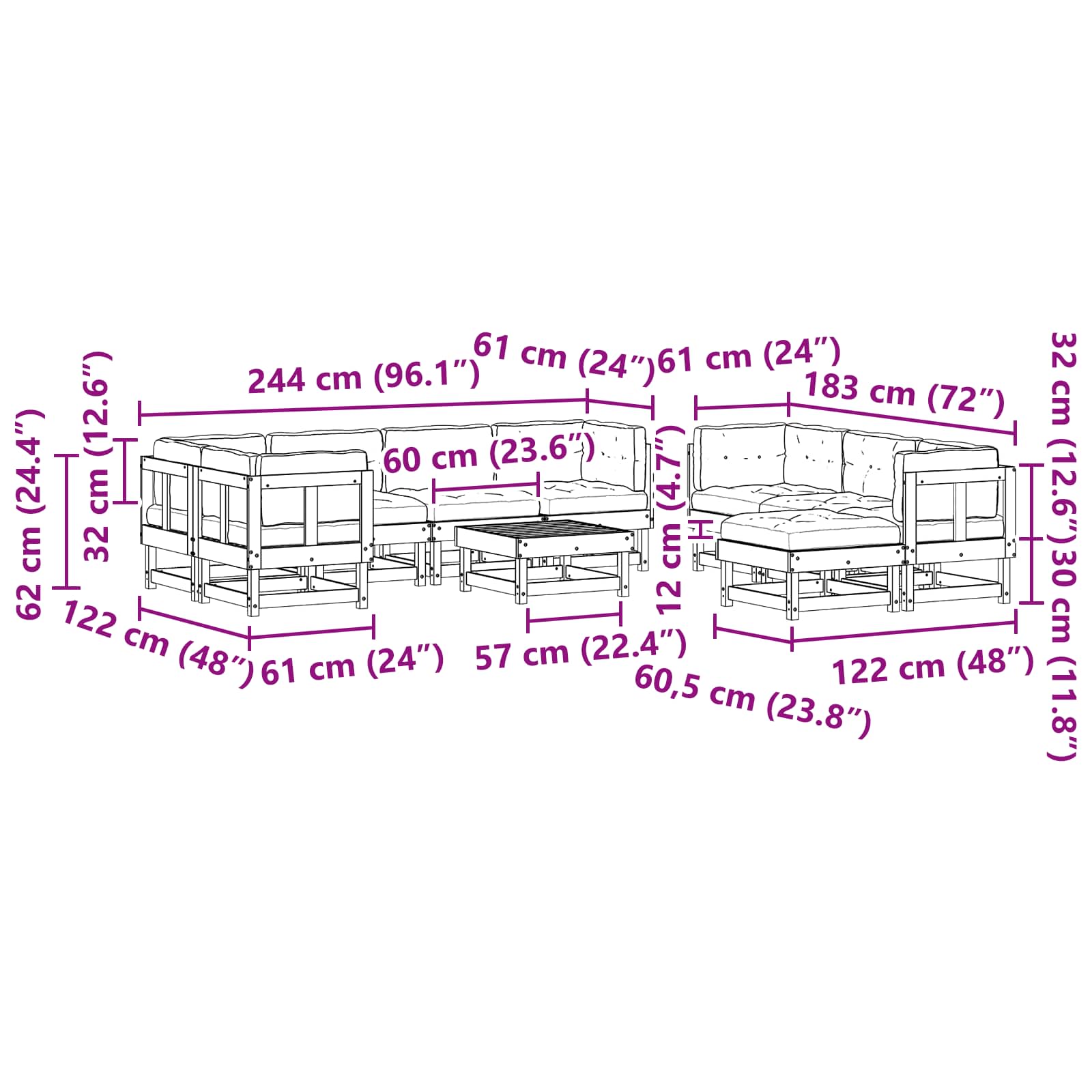 Set lounge namještaja za vrt 33 pcs Voštanosmeđa