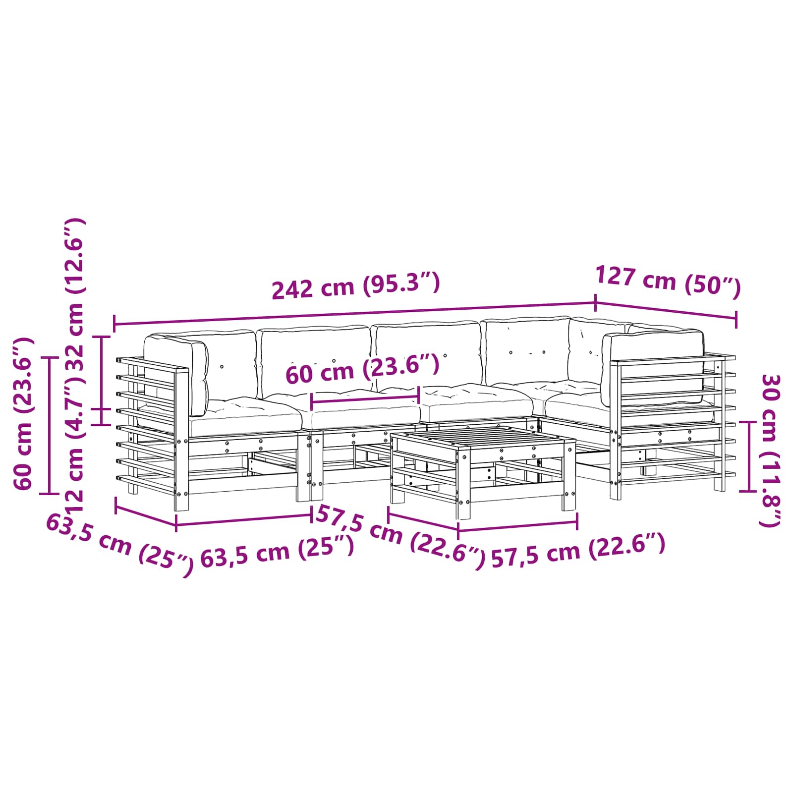 Set lounge namještaja za vrt 6 pcs Voštanosmeđa