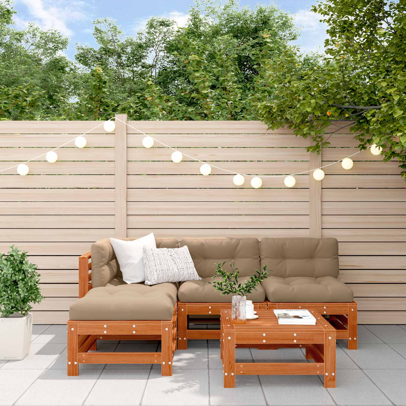 Set lounge namještaja za vrt 5 pcs Vosak Smeđa Masivna borovina