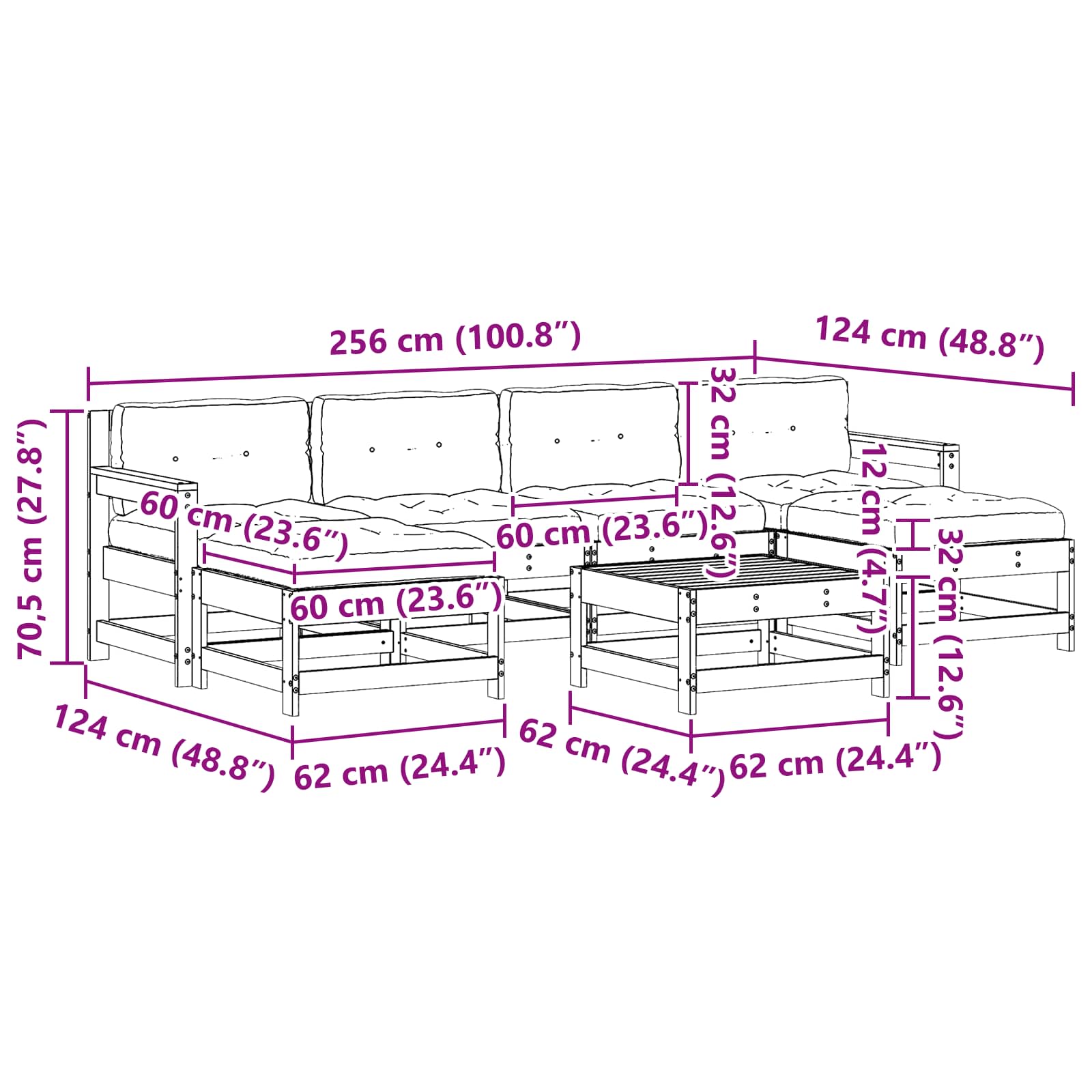 Set lounge namještaja za vrt 7 pcs Bakarno smeđa bor