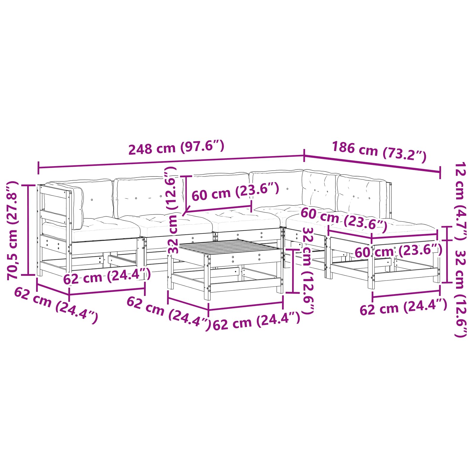 Set lounge namještaja za vrt 7 pcs Voštanosmeđa