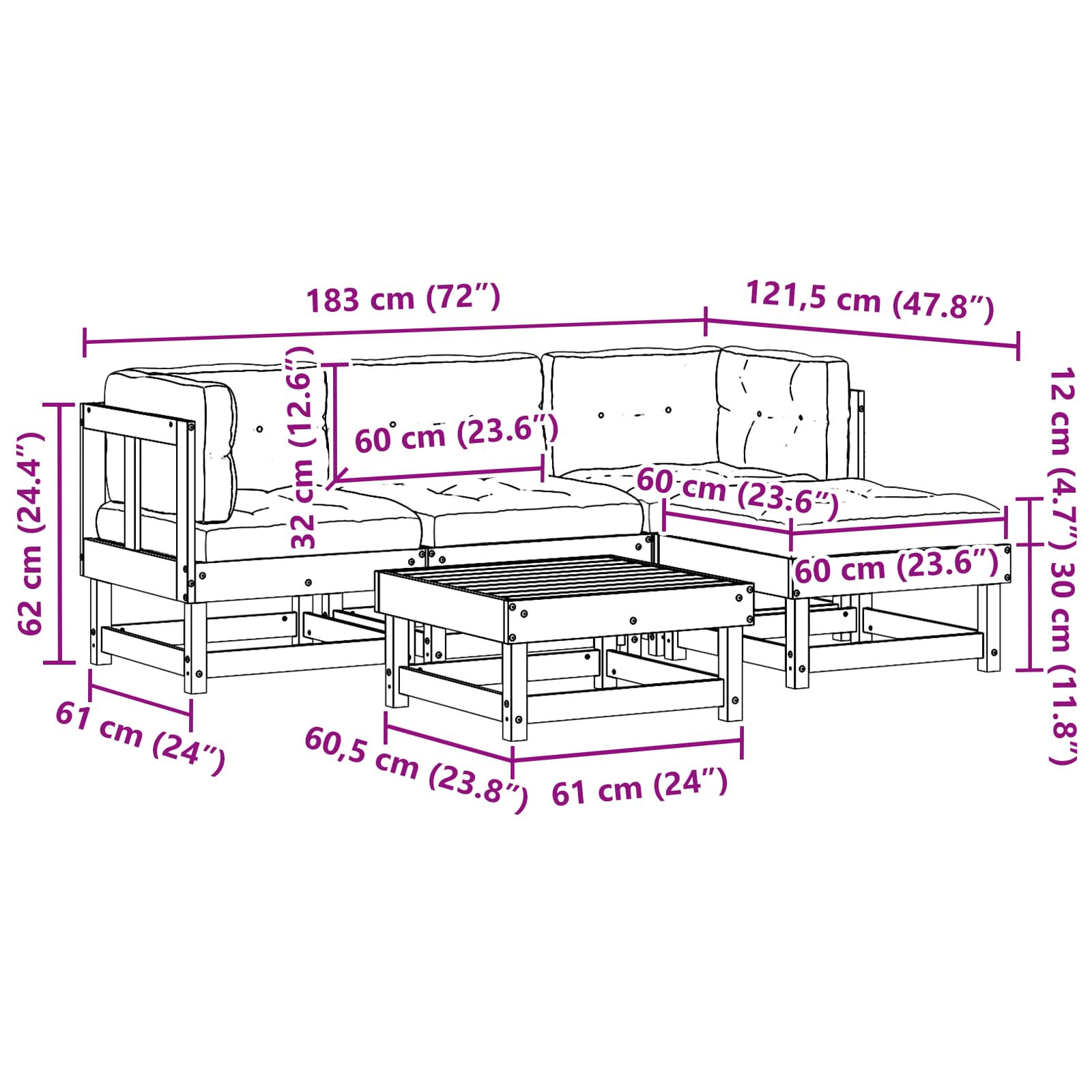 Set lounge namještaja za vrt 15 pcs Voštanosmeđa