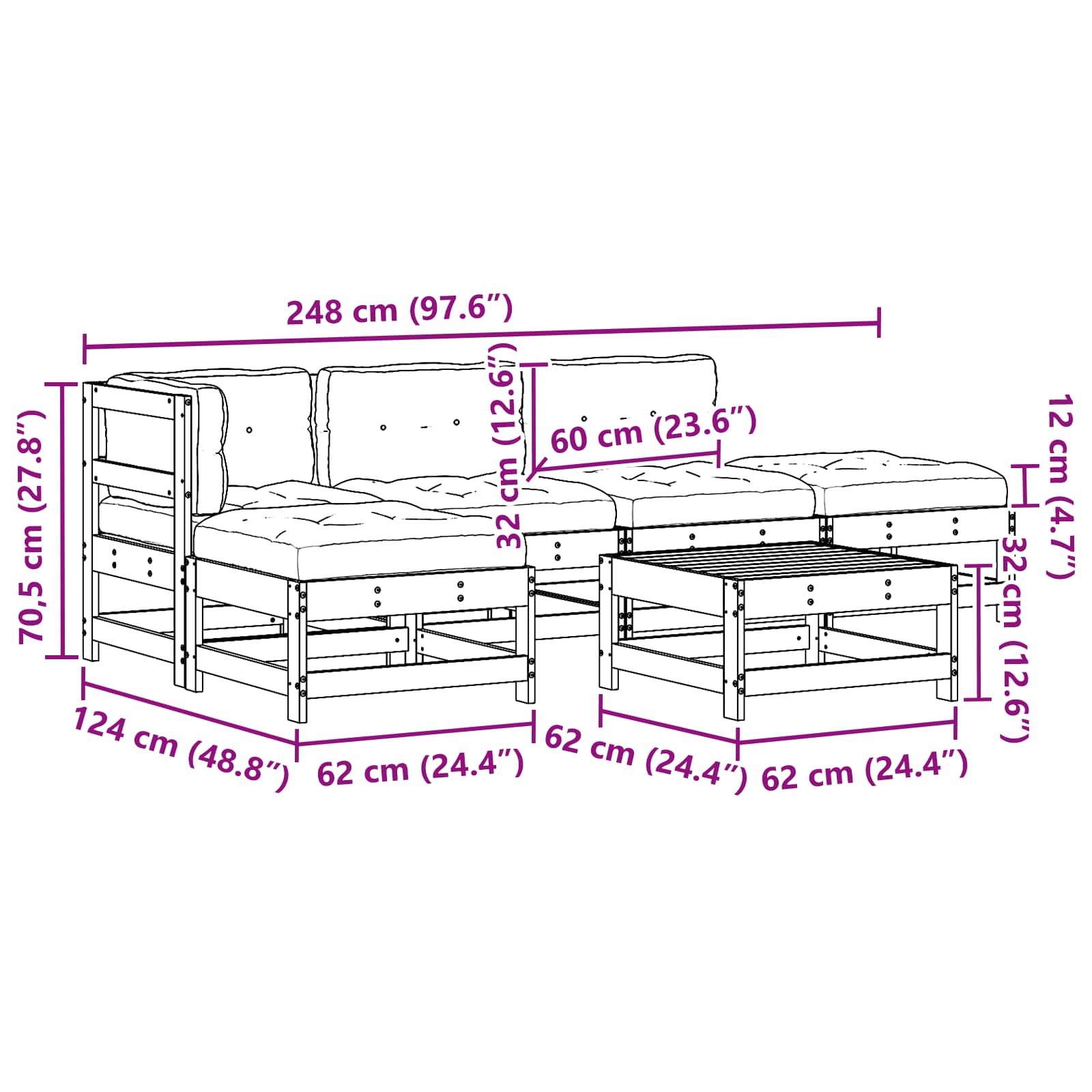 Set lounge namještaja za vrt 5 pcs Bakarno smeđa bor
