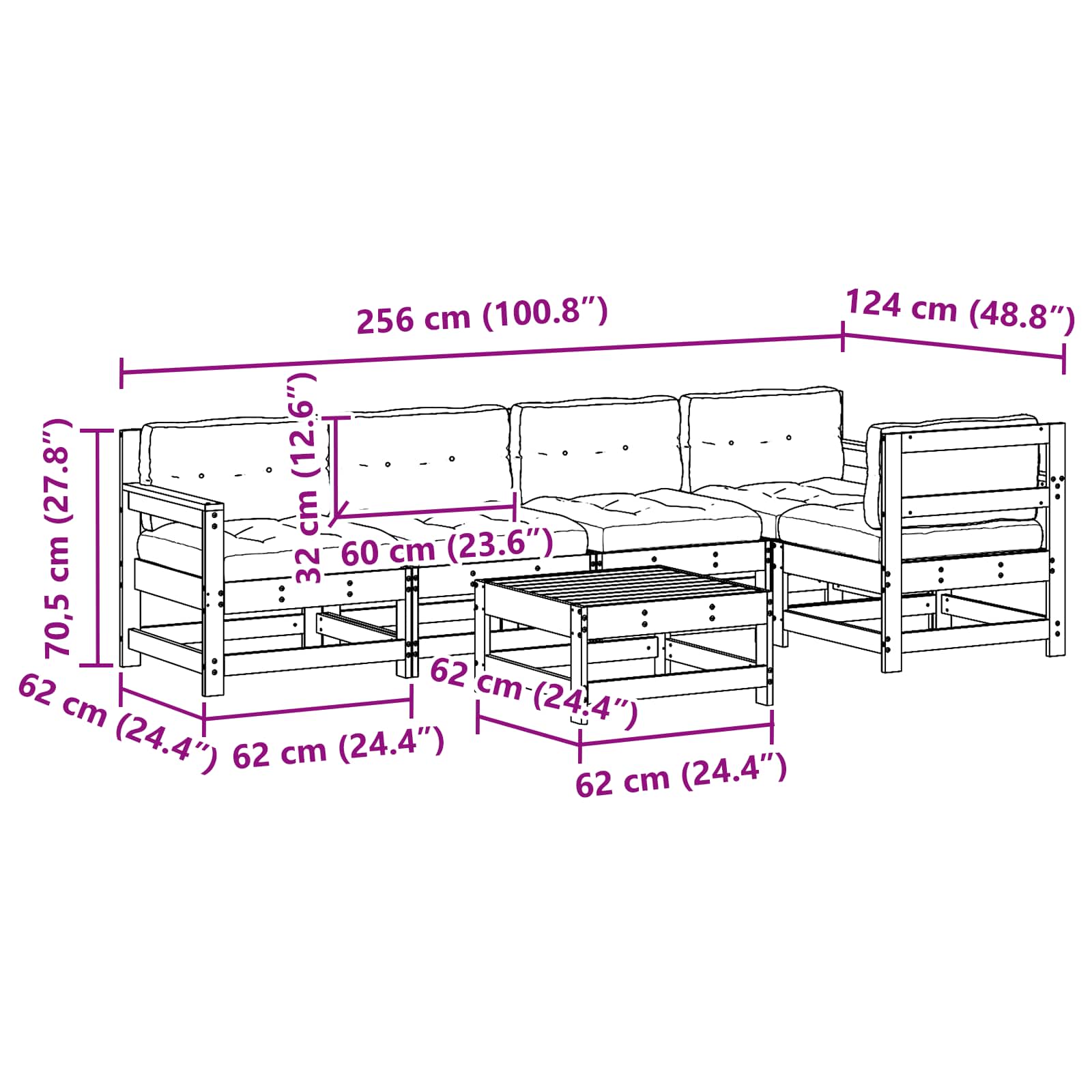 Set lounge namještaja za vrt 6 pcs Voštanosmeđa