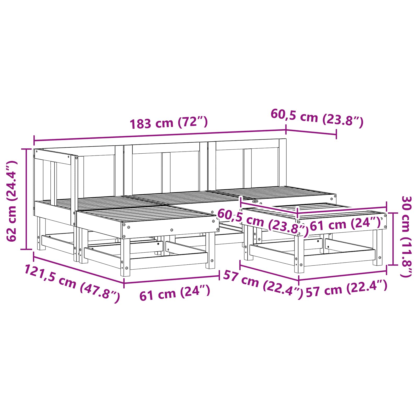 Set lounge namještaja za vrt 5 pcs Vosak Smeđa Masivna borovina