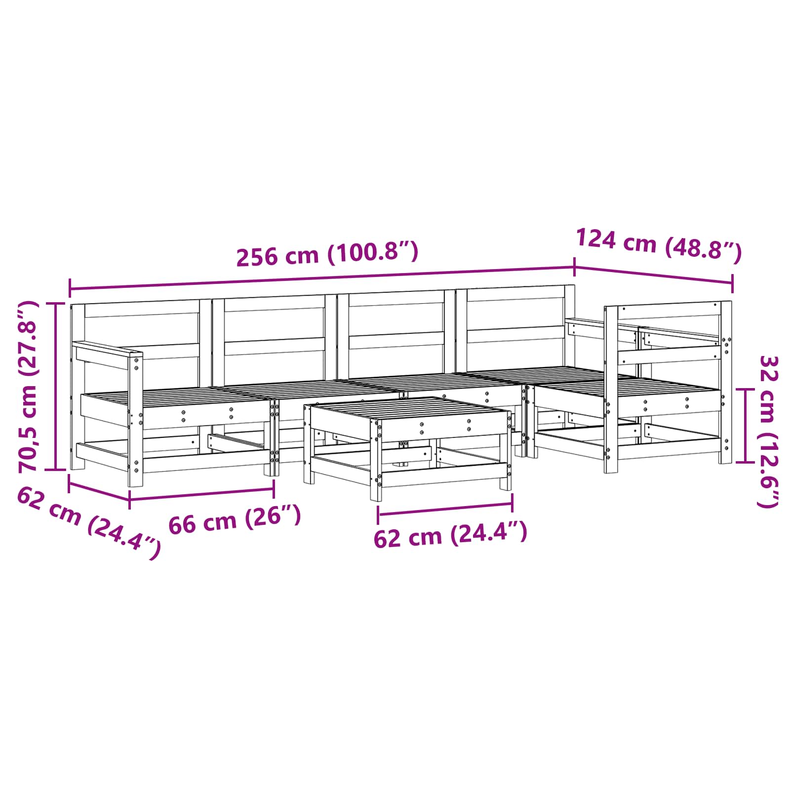Set lounge namještaja za vrt 7 pcs Vosak Smeđa Masivna borovina