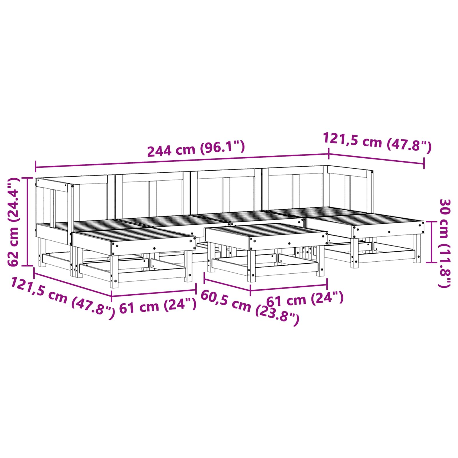 Set lounge namještaja za vrt 7 pcs Vosak Smeđa Masivna borovina