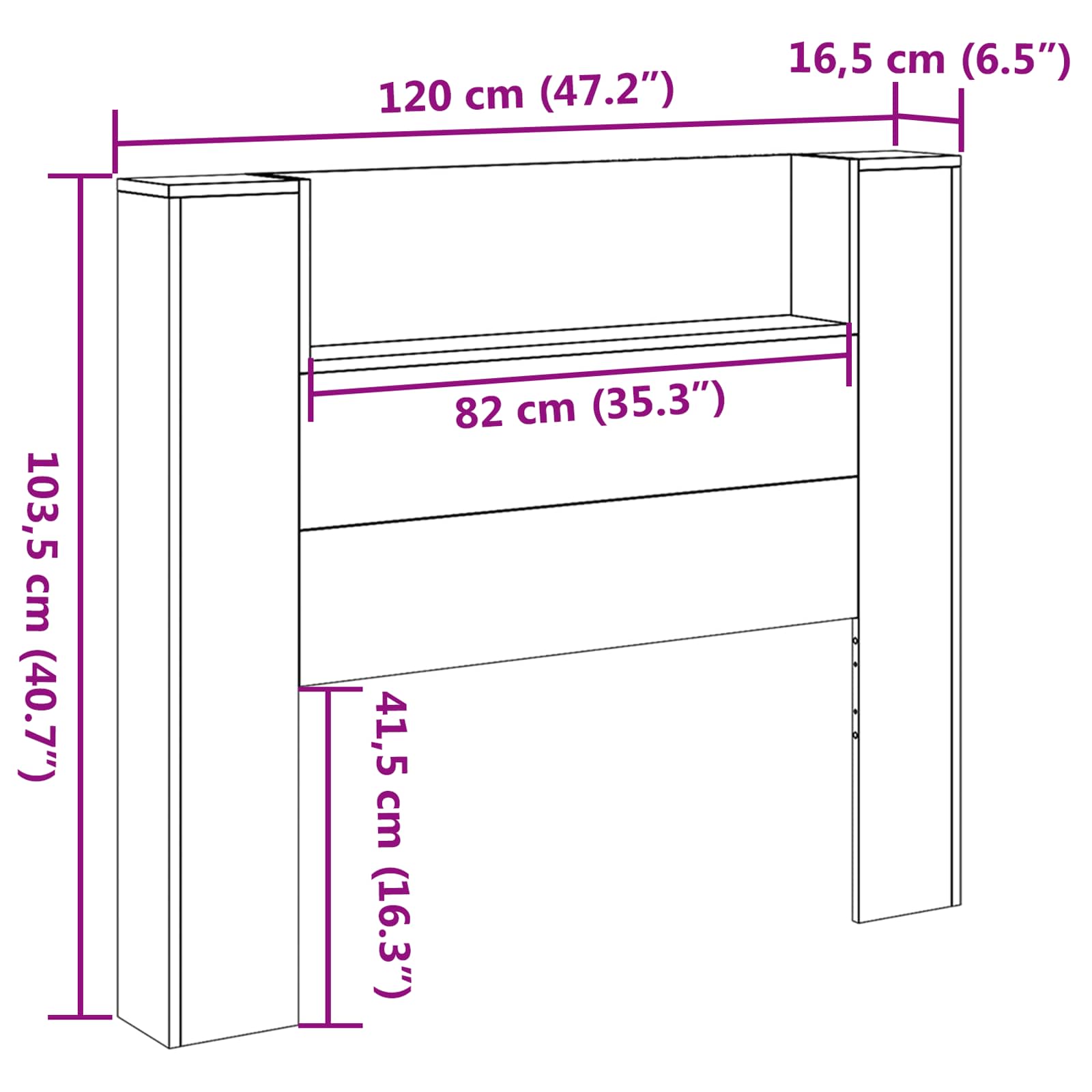 Krevetna ploča s LED-om s policom Sonoma 120 x 16,5 x 103,5 cm