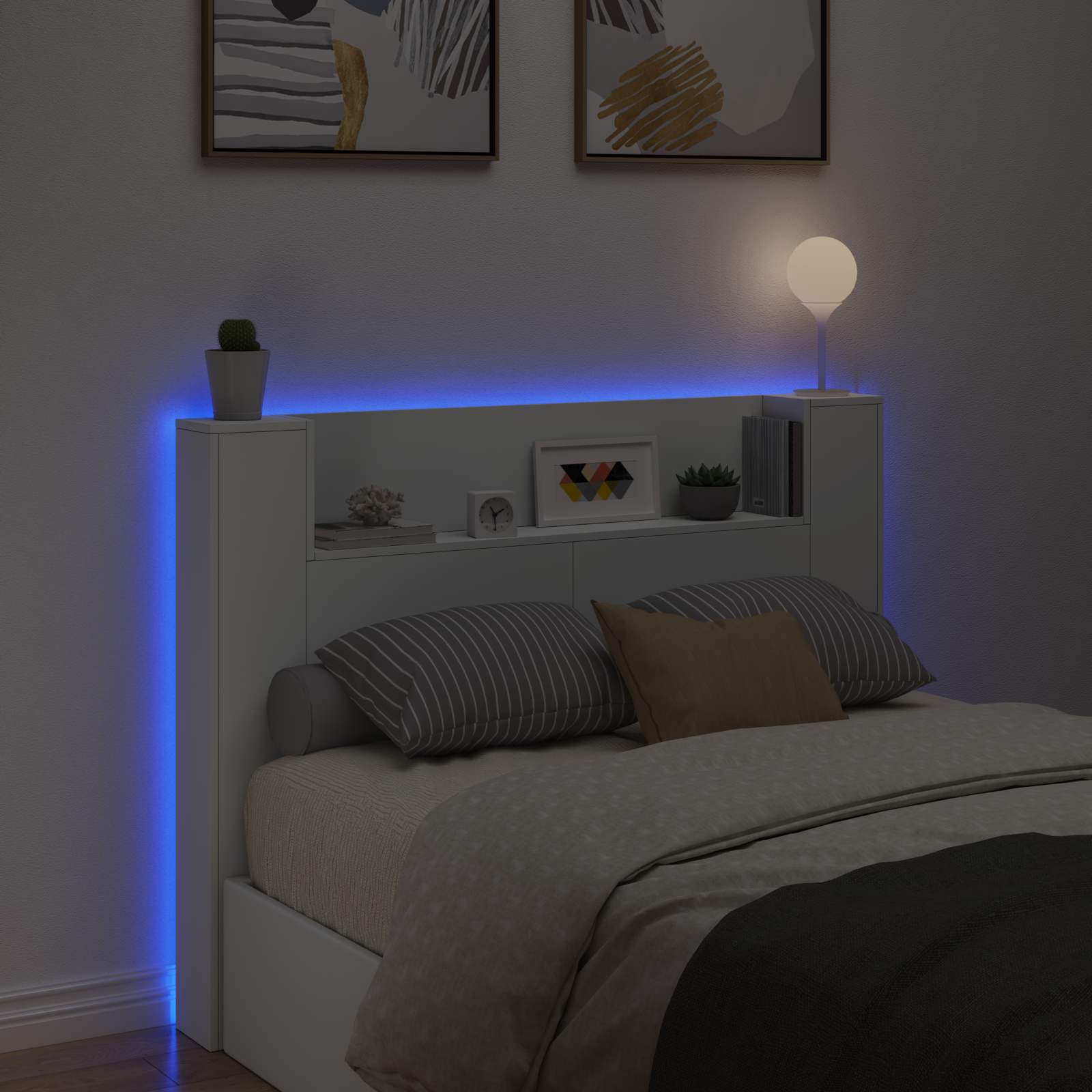 Krevetna ploča s LED-om s policom Bijeli 140 x 16,5 x 103,5 cm