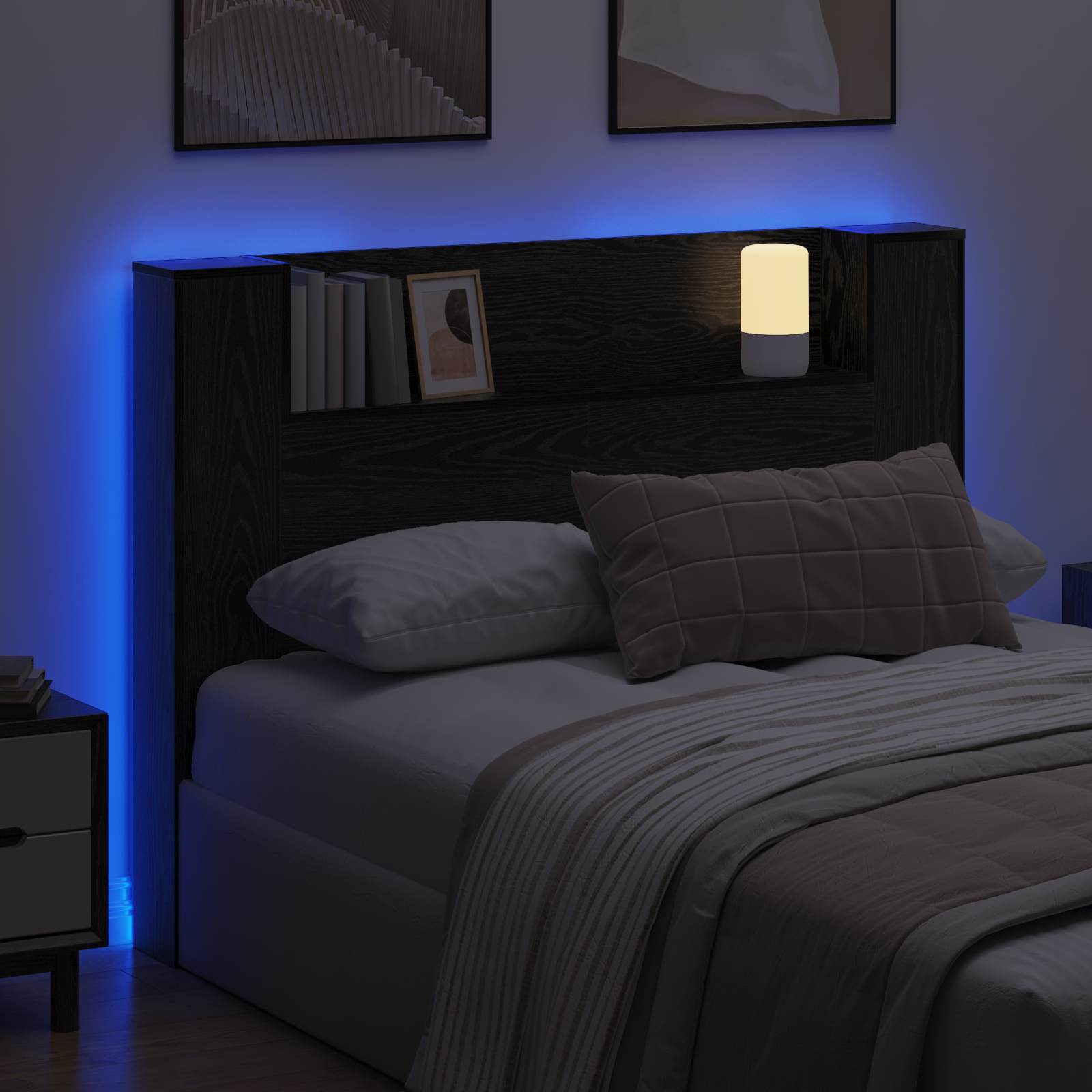 Krevetna ploča s LED-om Zidne Crni Hrast 140 x 16,5 x 103,5 cm