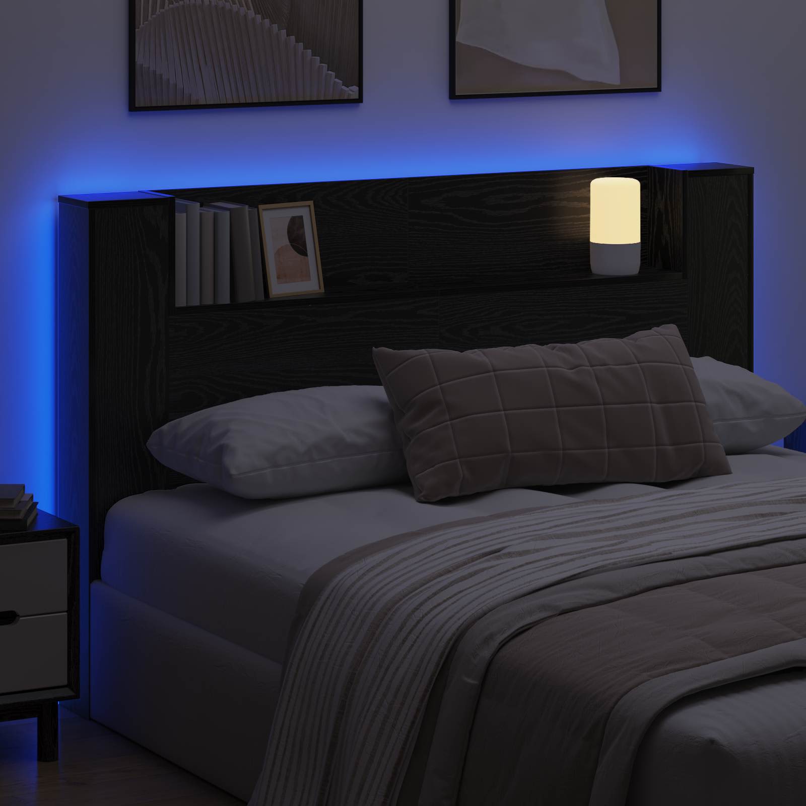 Krevetna ploča s LED-om Zidne Crni Hrast 160 x 16,5 x 103,5 cm