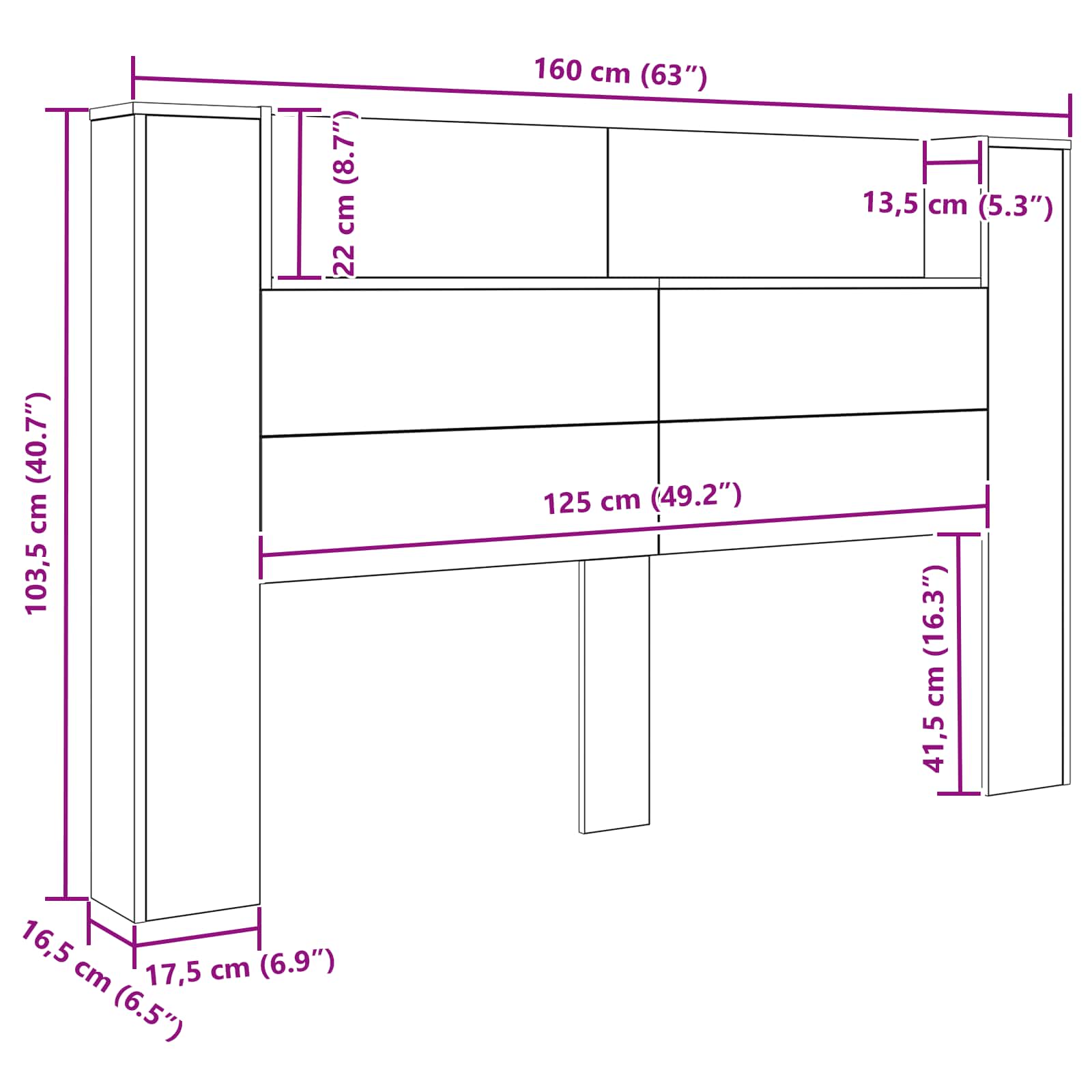Krevetna ploča s LED-om Zidne Crni Hrast 160 x 16,5 x 103,5 cm