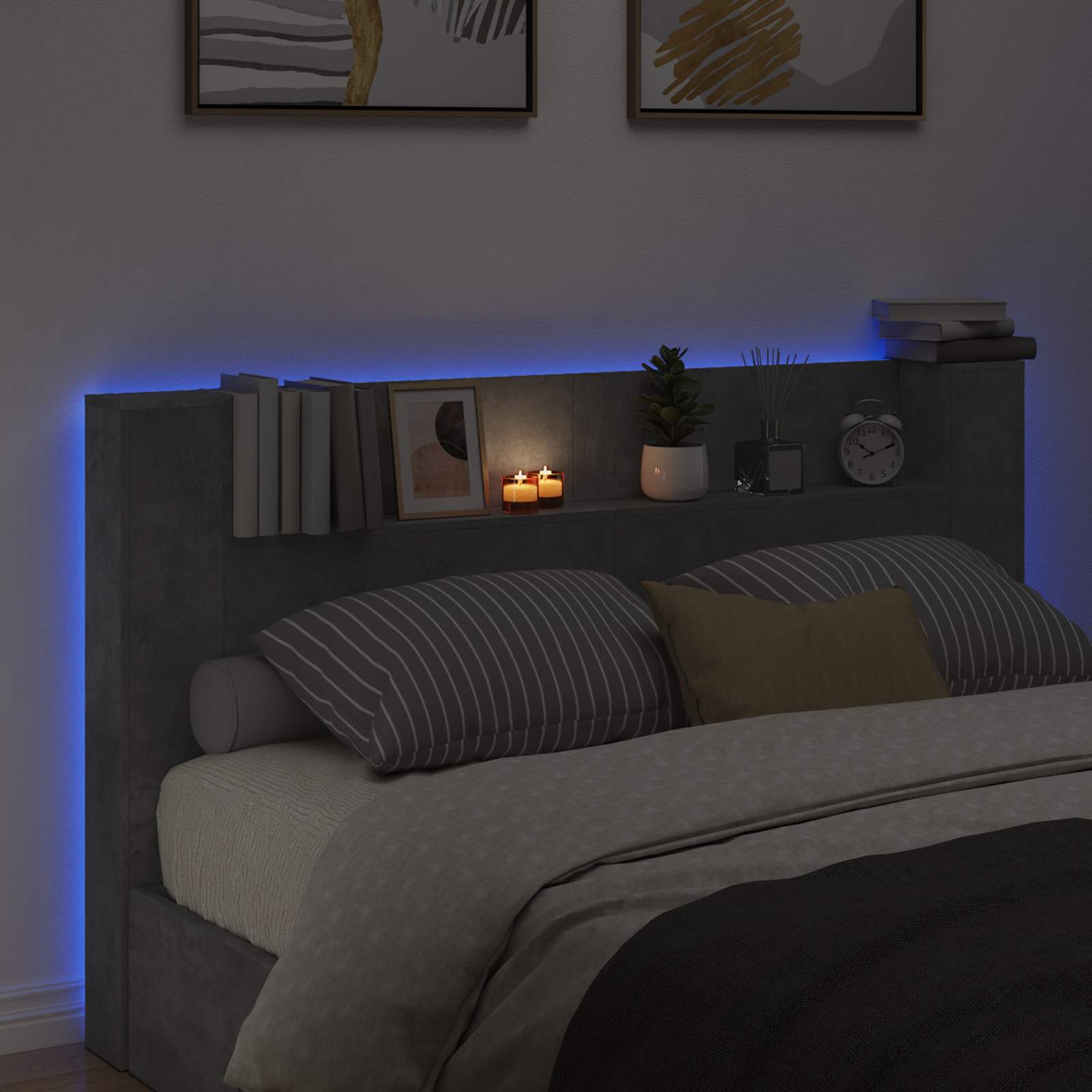 Krevetna ploča s LED-om s policom Beton 180 x 16,5 x 103,5 cm
