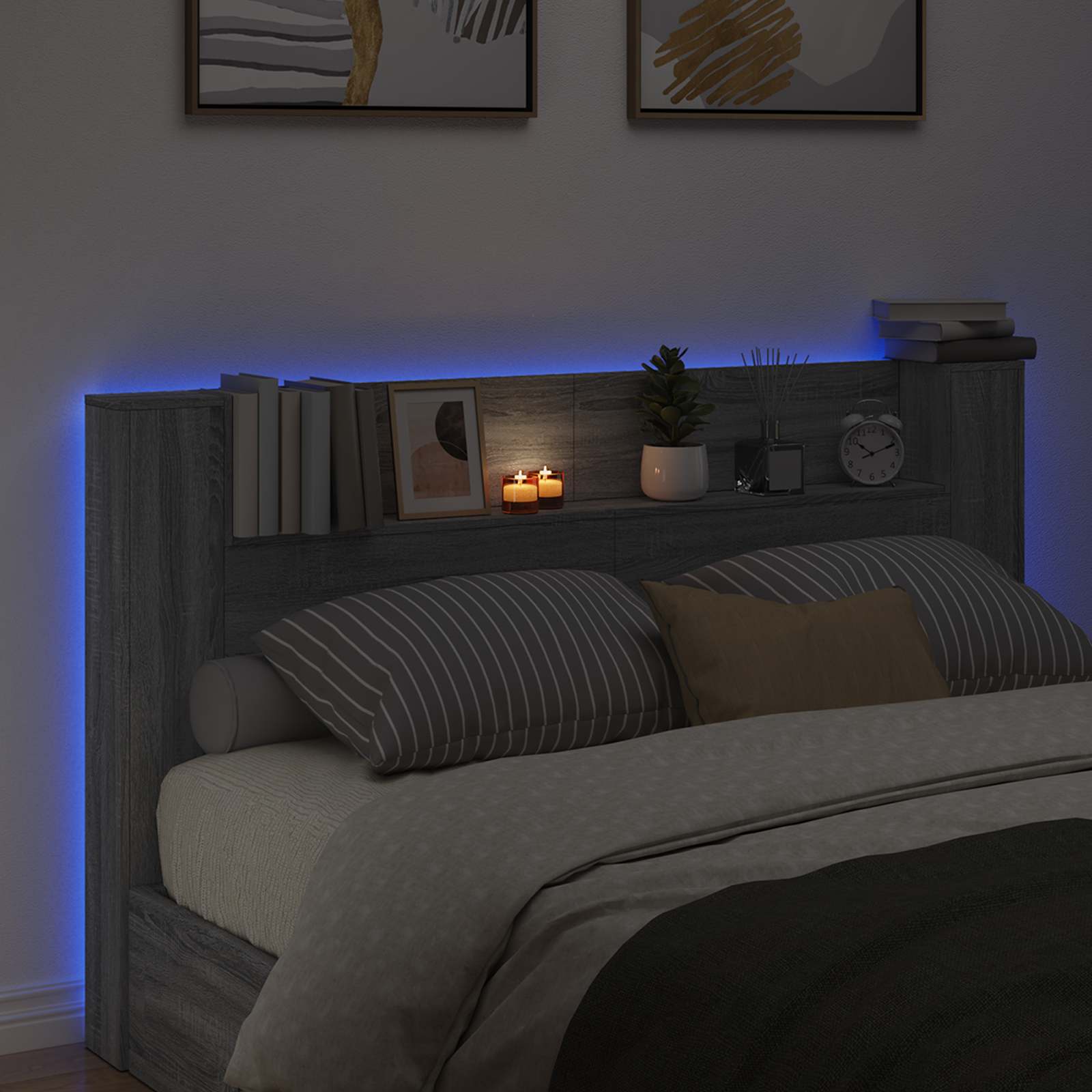Krevetna ploča s LED-om Zidne Sivi Sonoma 180 x 16,5 x 103,5 cm
