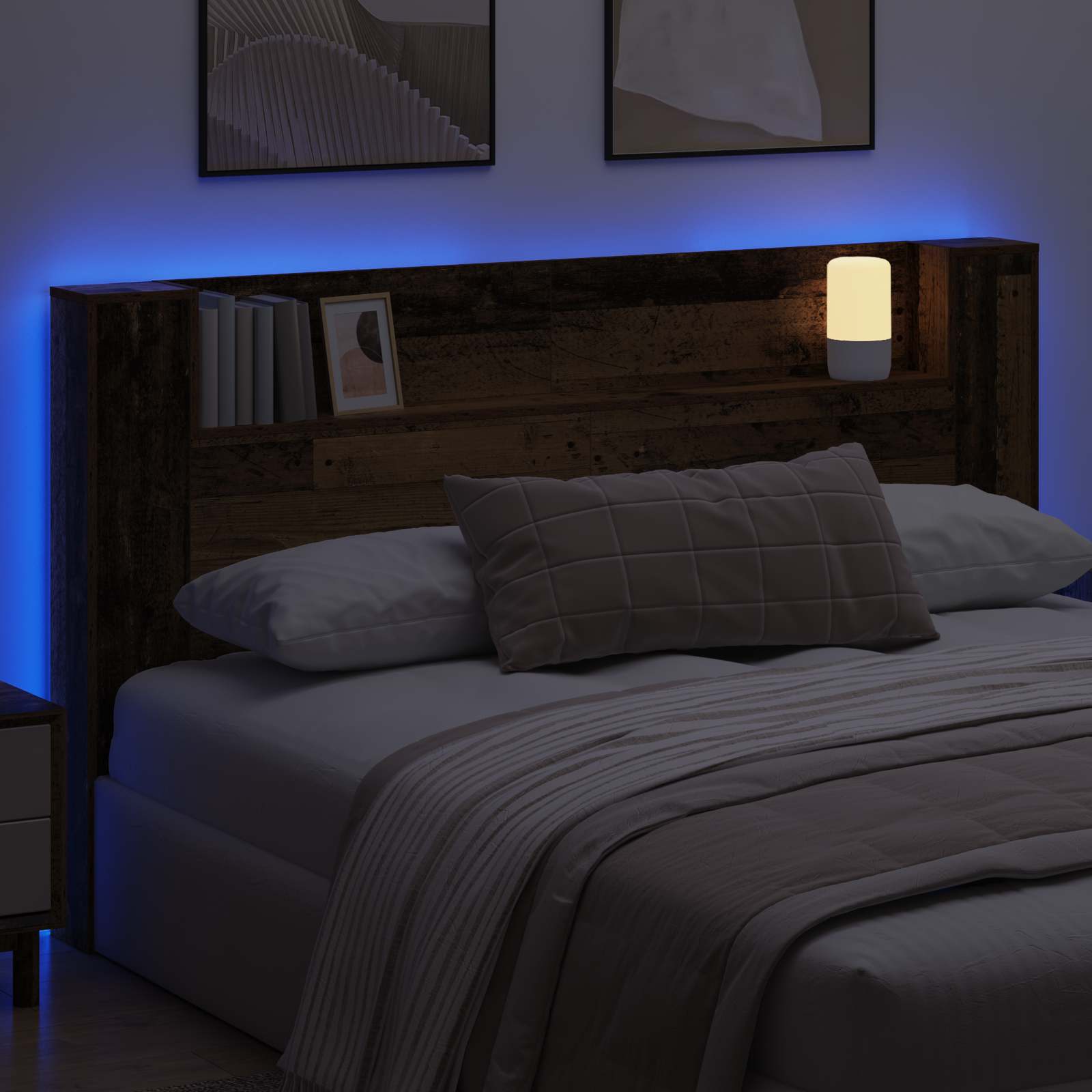 Krevetna ploča s LED-om Zidne Staro drvo 180 x 16,5 x 103,5 cm