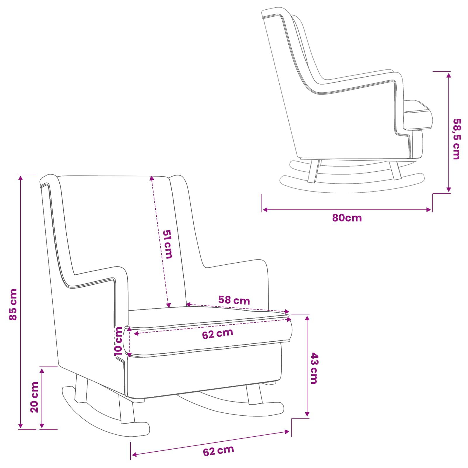 Ljuljačka Ružičasta 62 x 80 x 85 cm Vuna