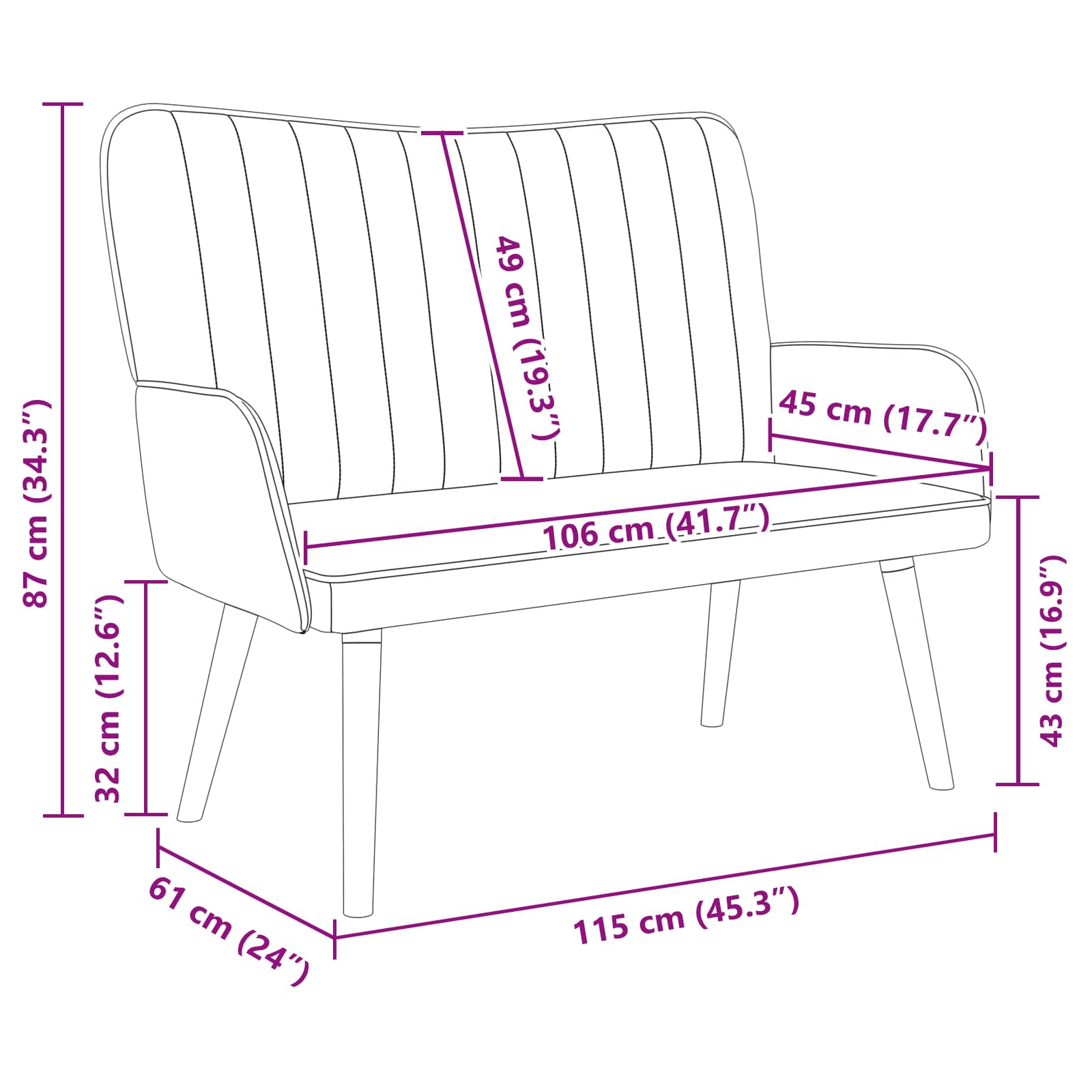 Sofa za dvije osobe Tamnosiva 115 x 61 x 87 cm Baršun