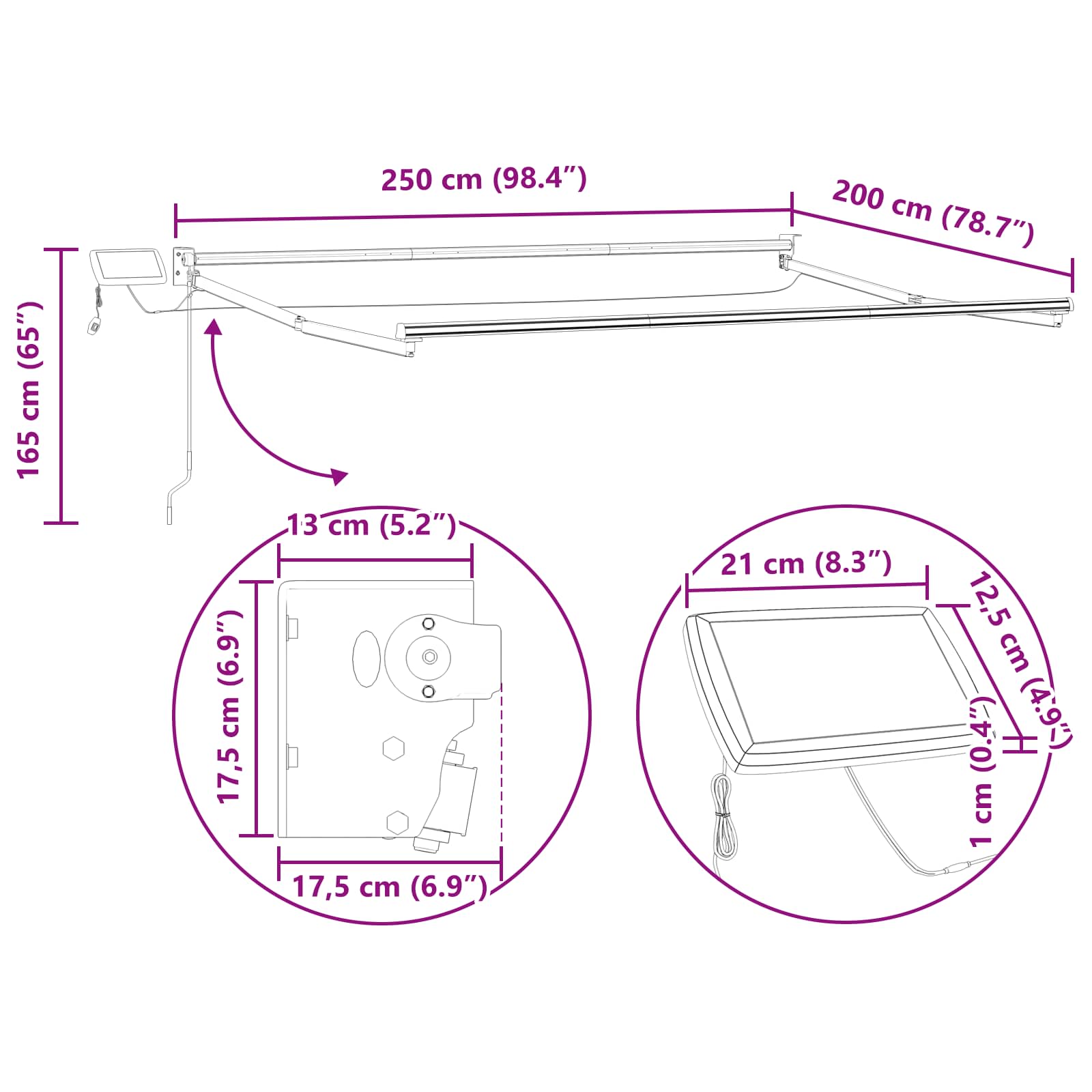 Ručna zlačivna tenda s LED diodama Antracit i bijelo 2,5 x 2 m