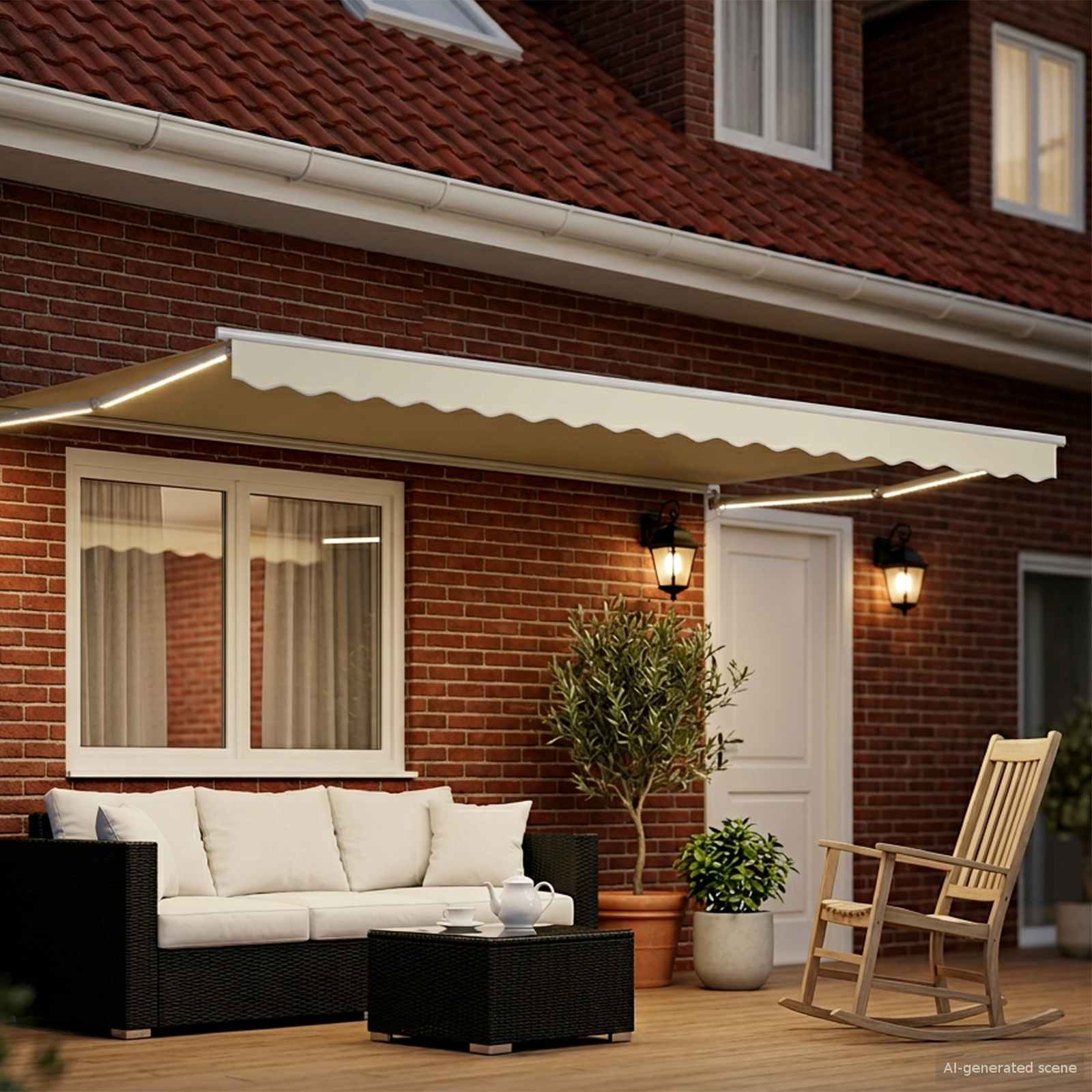 Ručna zlačivna tenda s LED diodama Krema i bijela 4 x 2 m