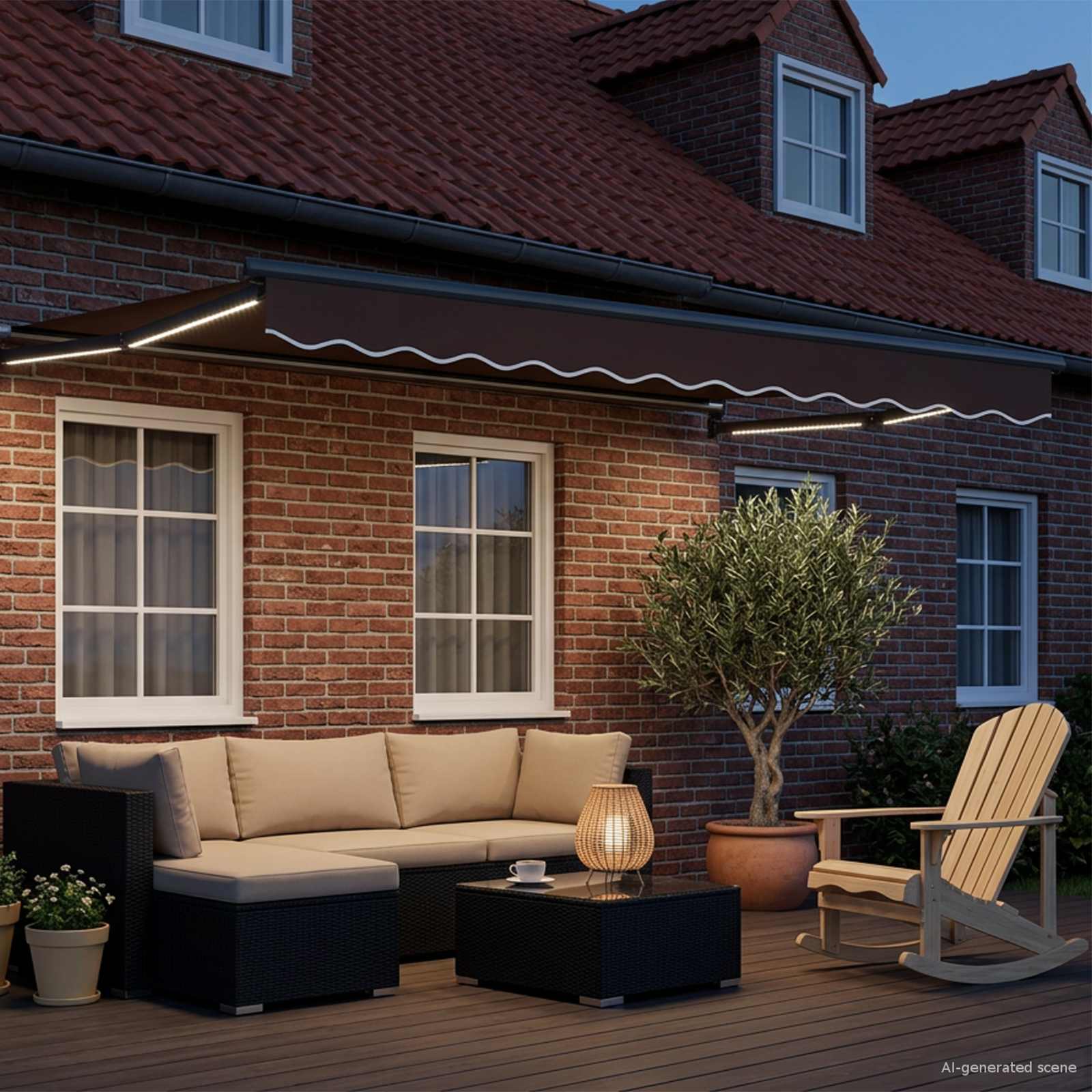 Ručna zlačivna tenda s LED diodama Smeđa i antracit 3,5 x 2,5 m