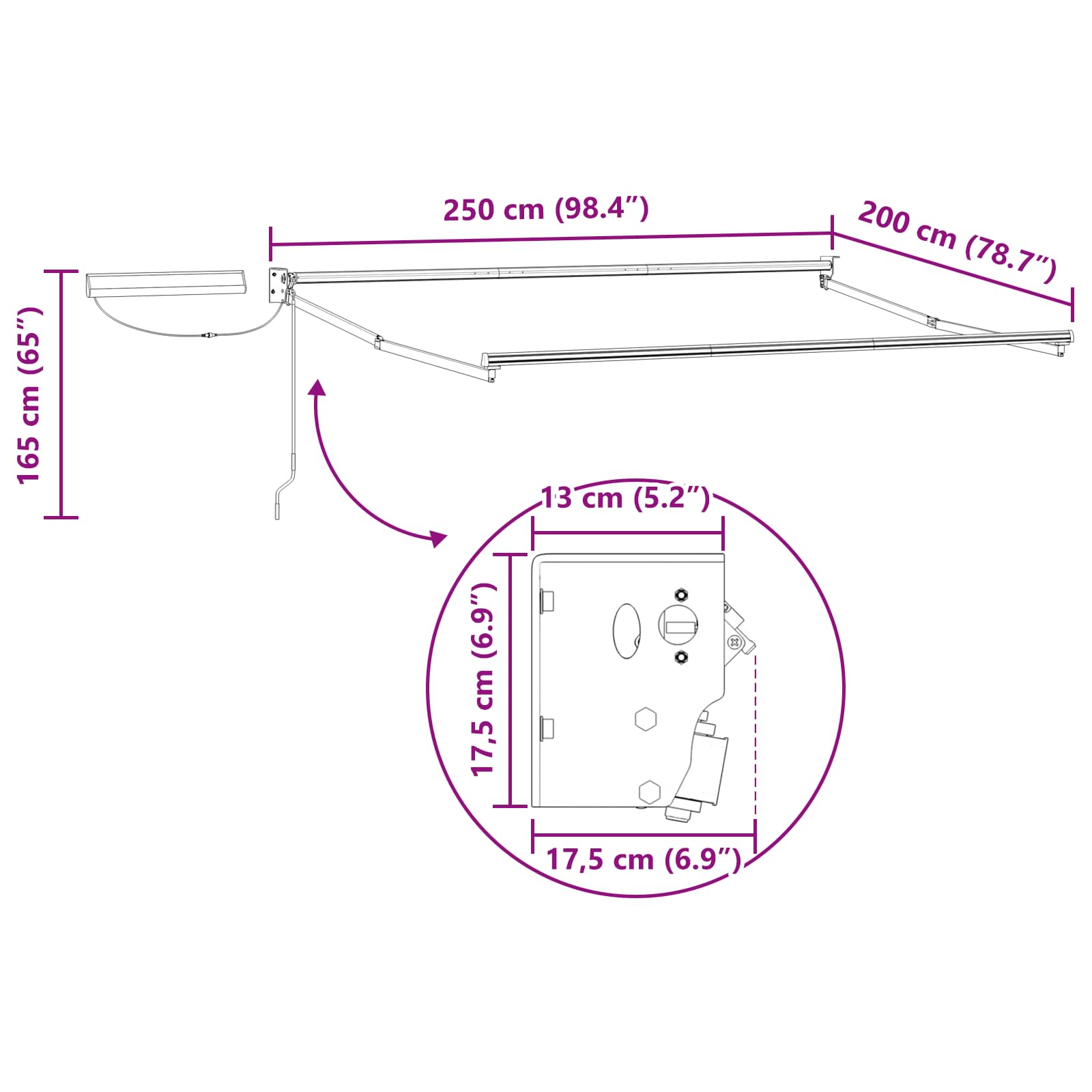 Električna retraktabilna tenda 2,5 x 2 m