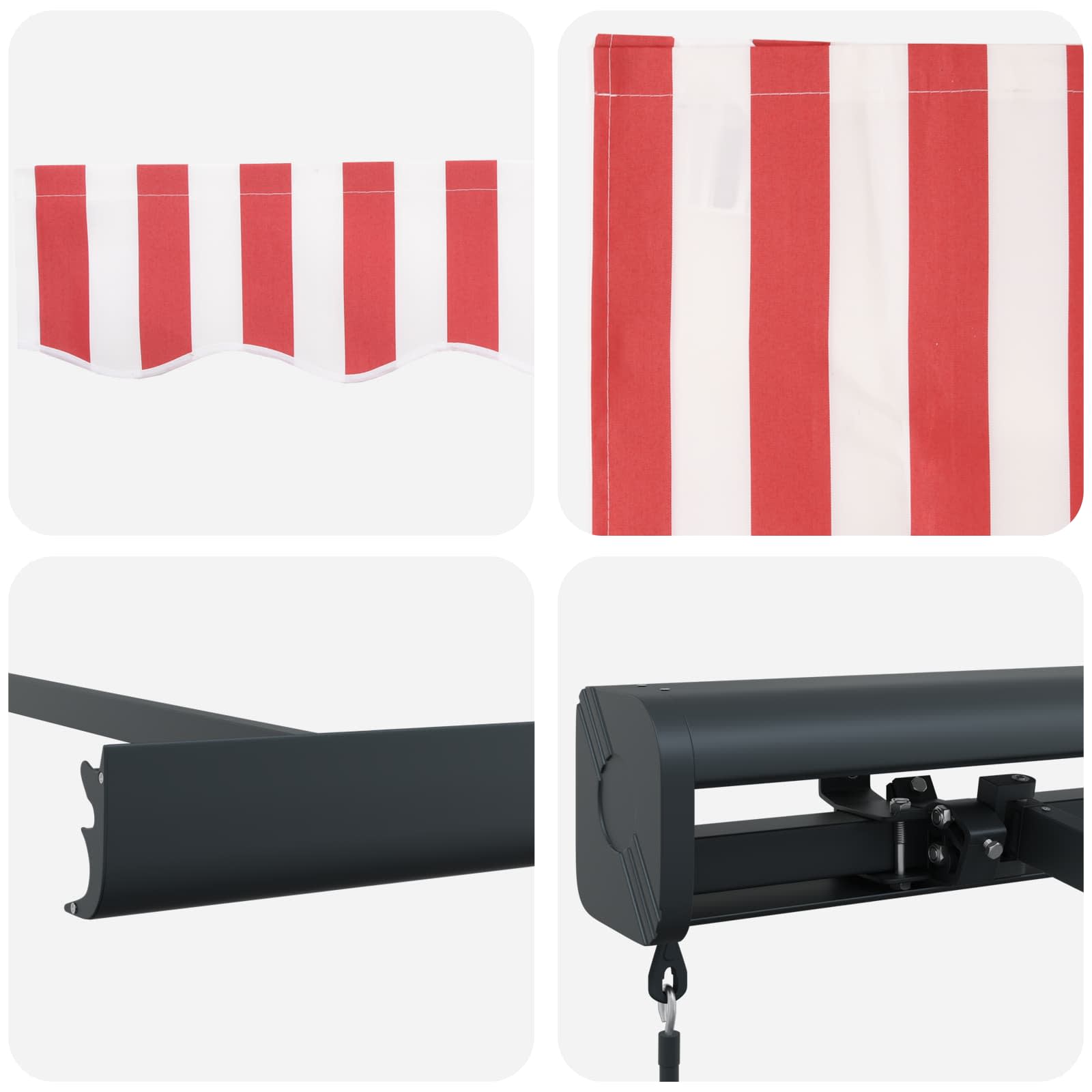 Skrovita tenda Crvena i bijela 400 × 300 cm Platno i Aluminij