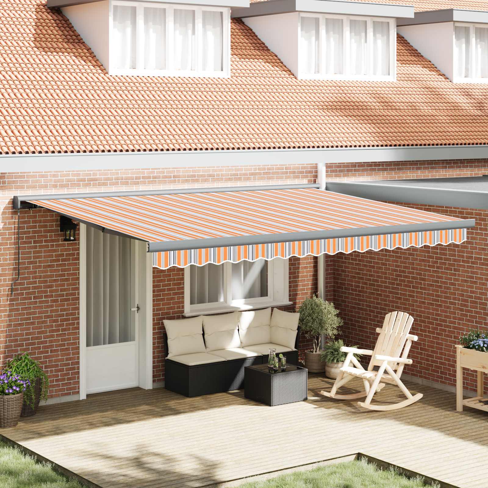 Skrovita tenda Narančasta i Siva 400 × 300 cm Platno i Aluminij