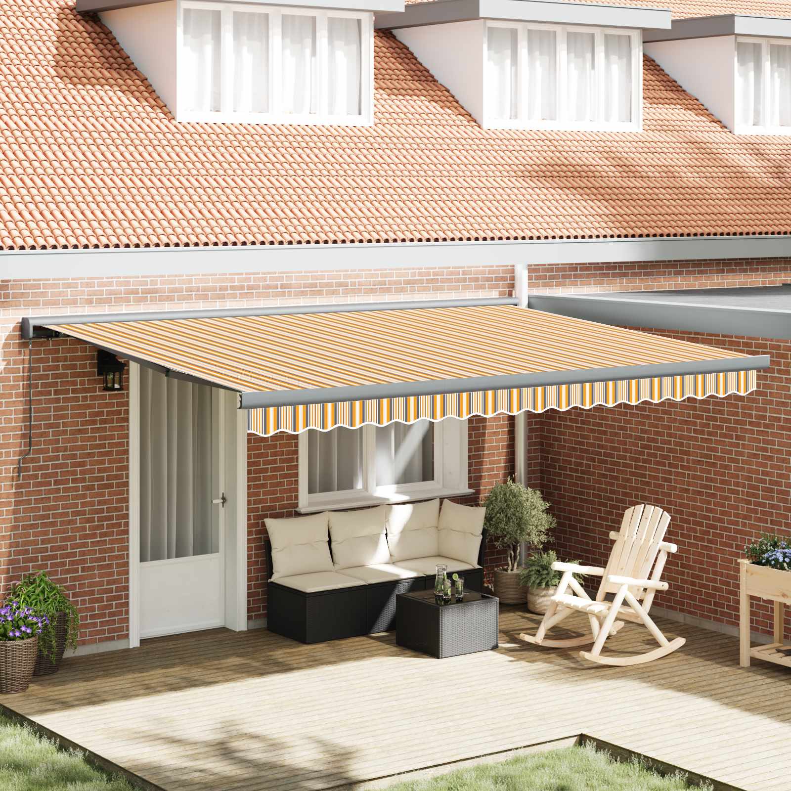Skrovita tenda Žuta i Siva 400 × 300 cm Platno i Aluminij