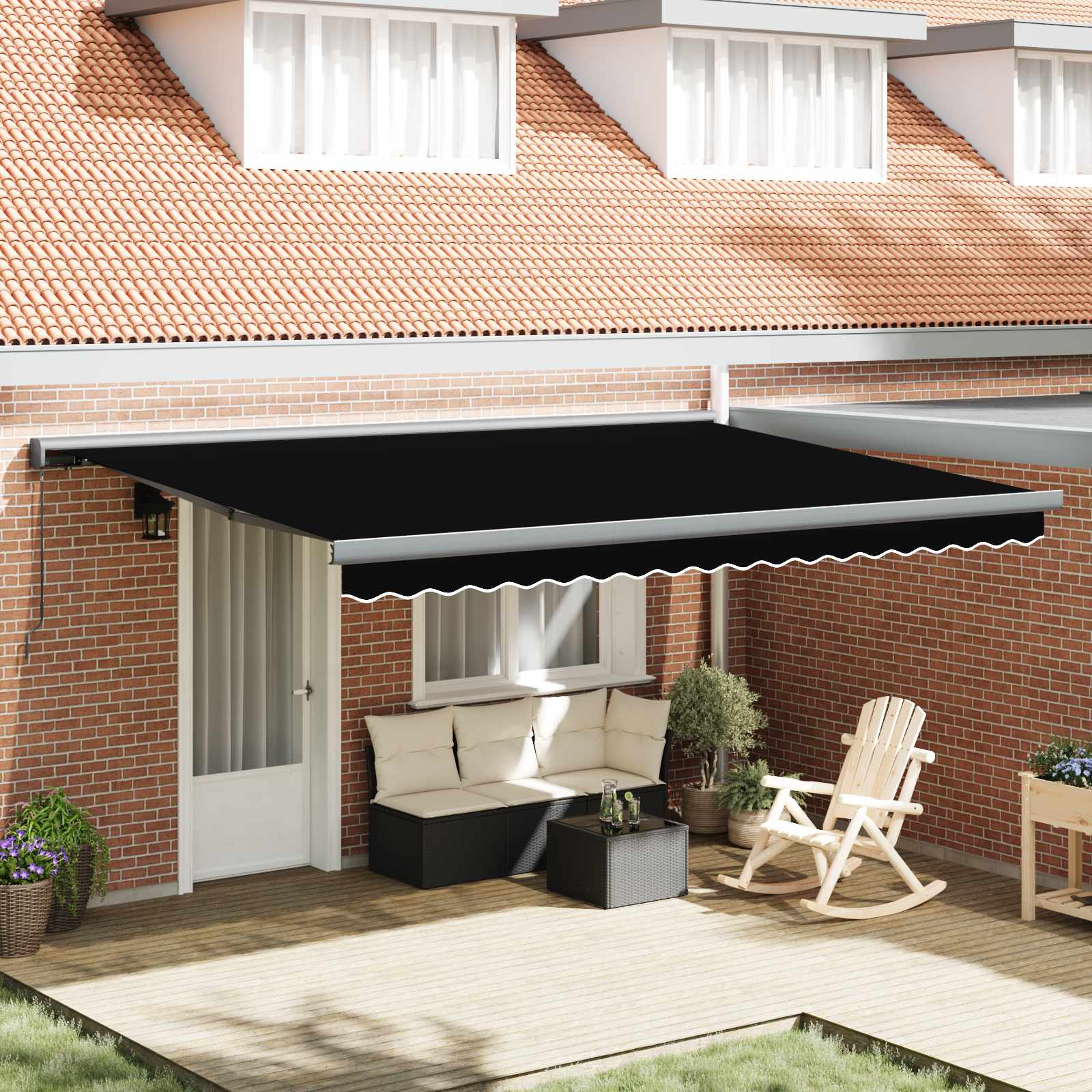 Skrovita tenda Crna 4 × 3 m Platno i Aluminij