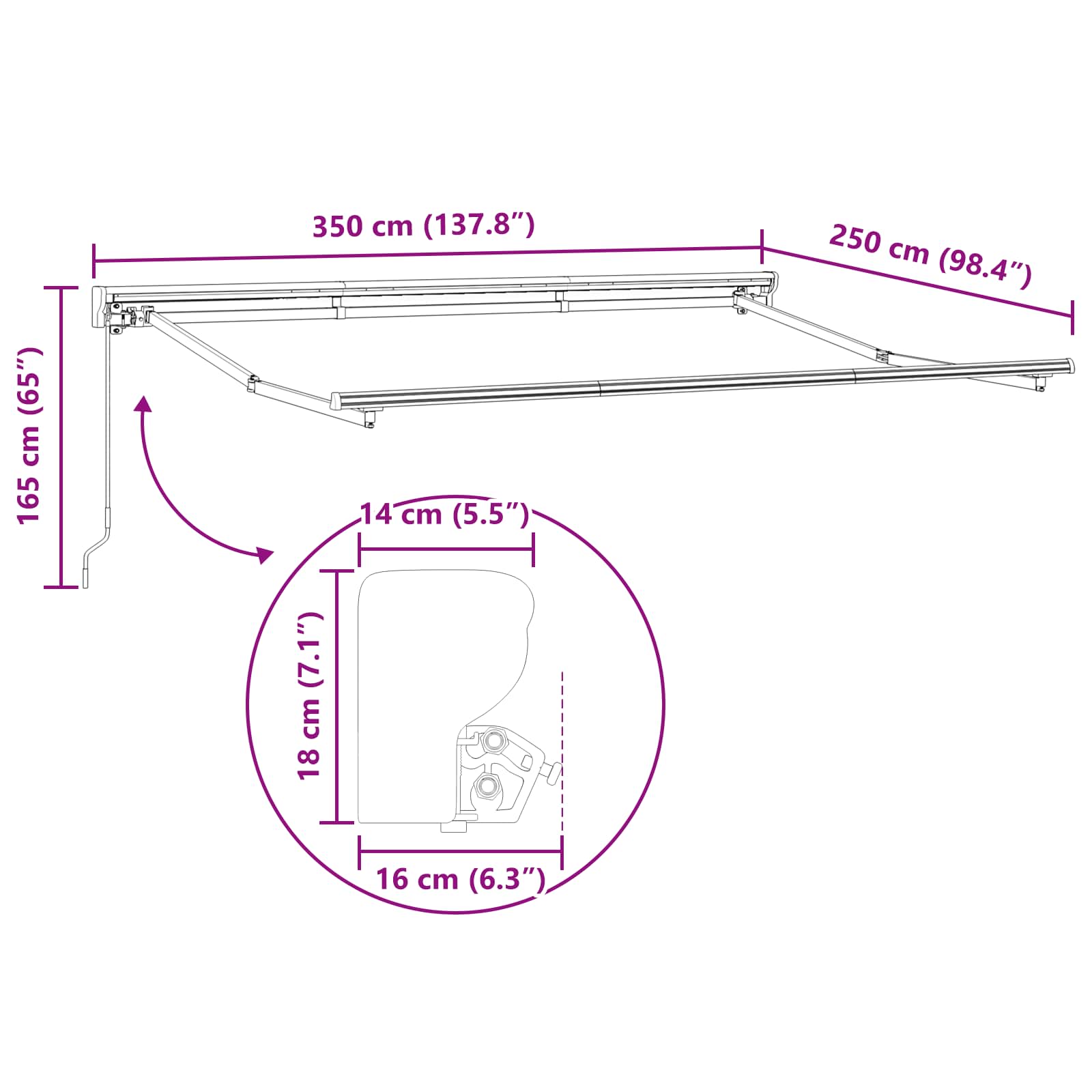 Ručno sklopiva tenda Krem 3,5 x 2,5 m Poliester s PU premazom