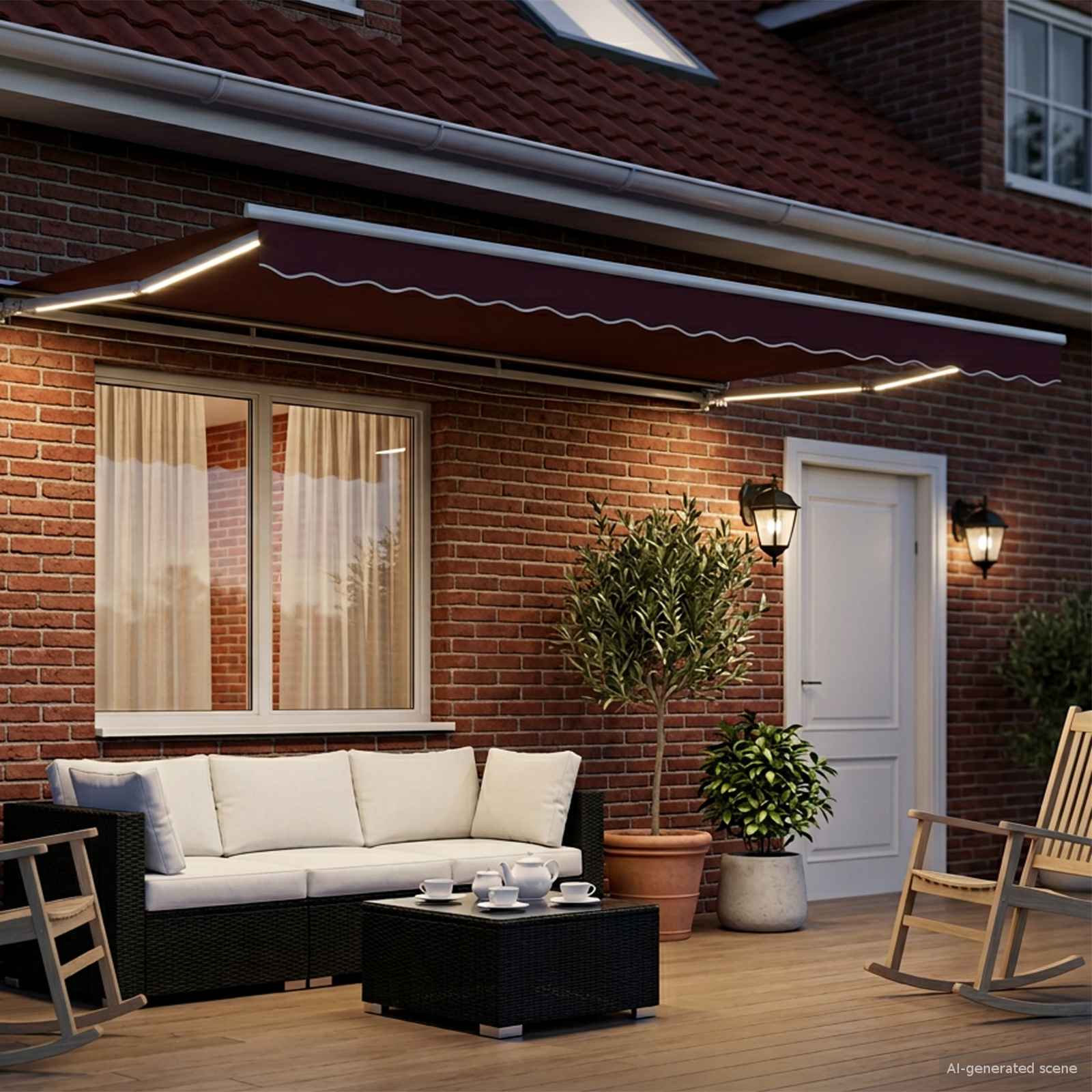 Ručni okvir tende s LED-ima Bordo i Bijela 4,5 × 3,5 m