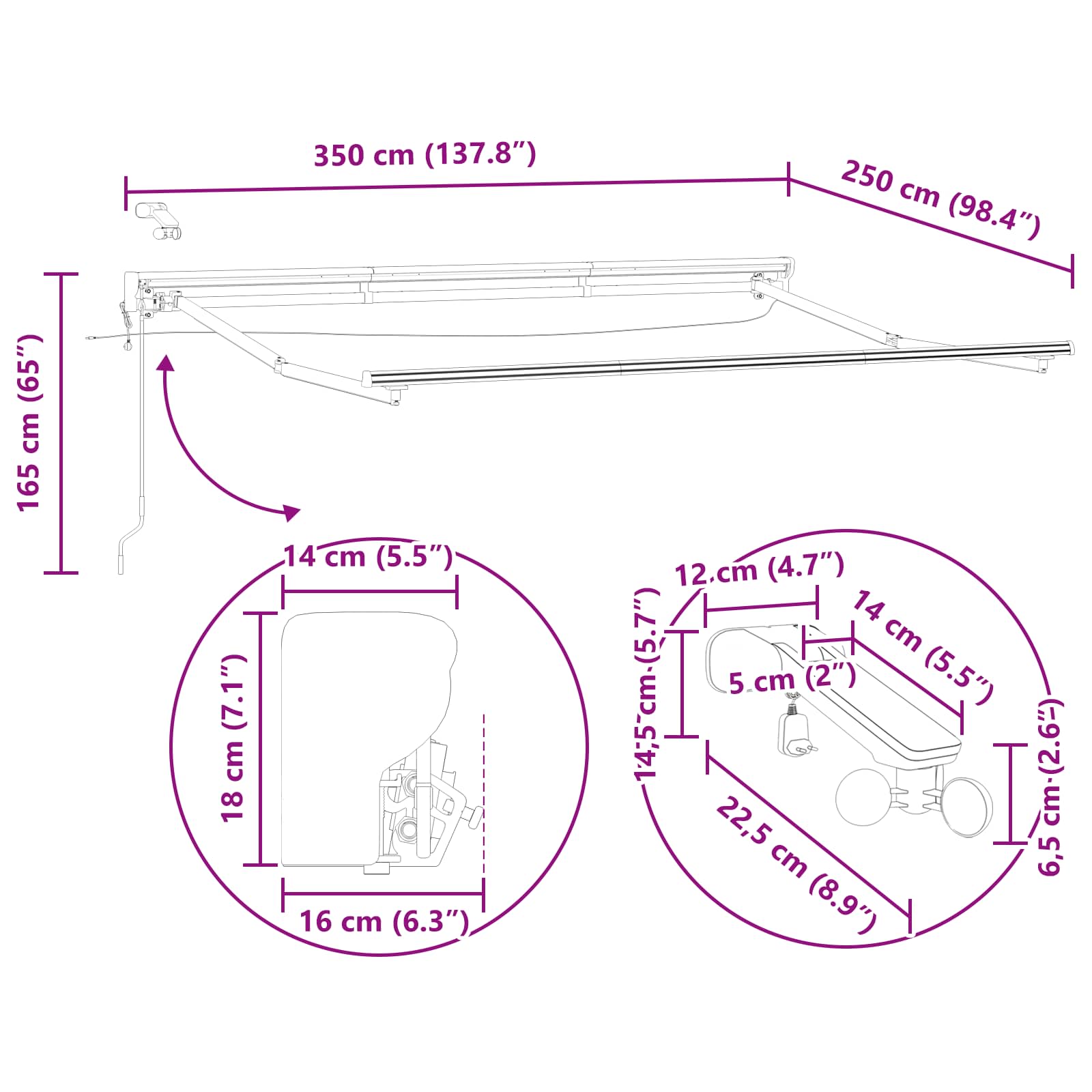 Električna retraktabilna tenda 3,5 x 2,5 m