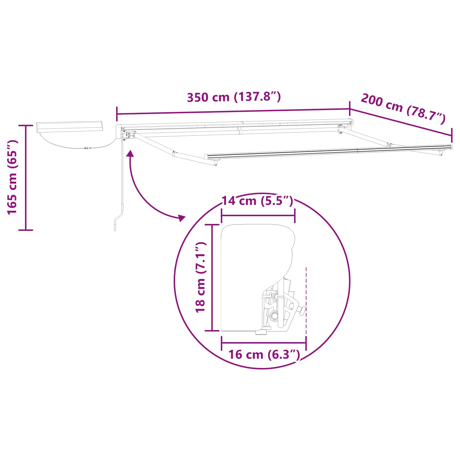 Električna retraktabilna tenda Smeđa i antracit 3,5 x 2 m