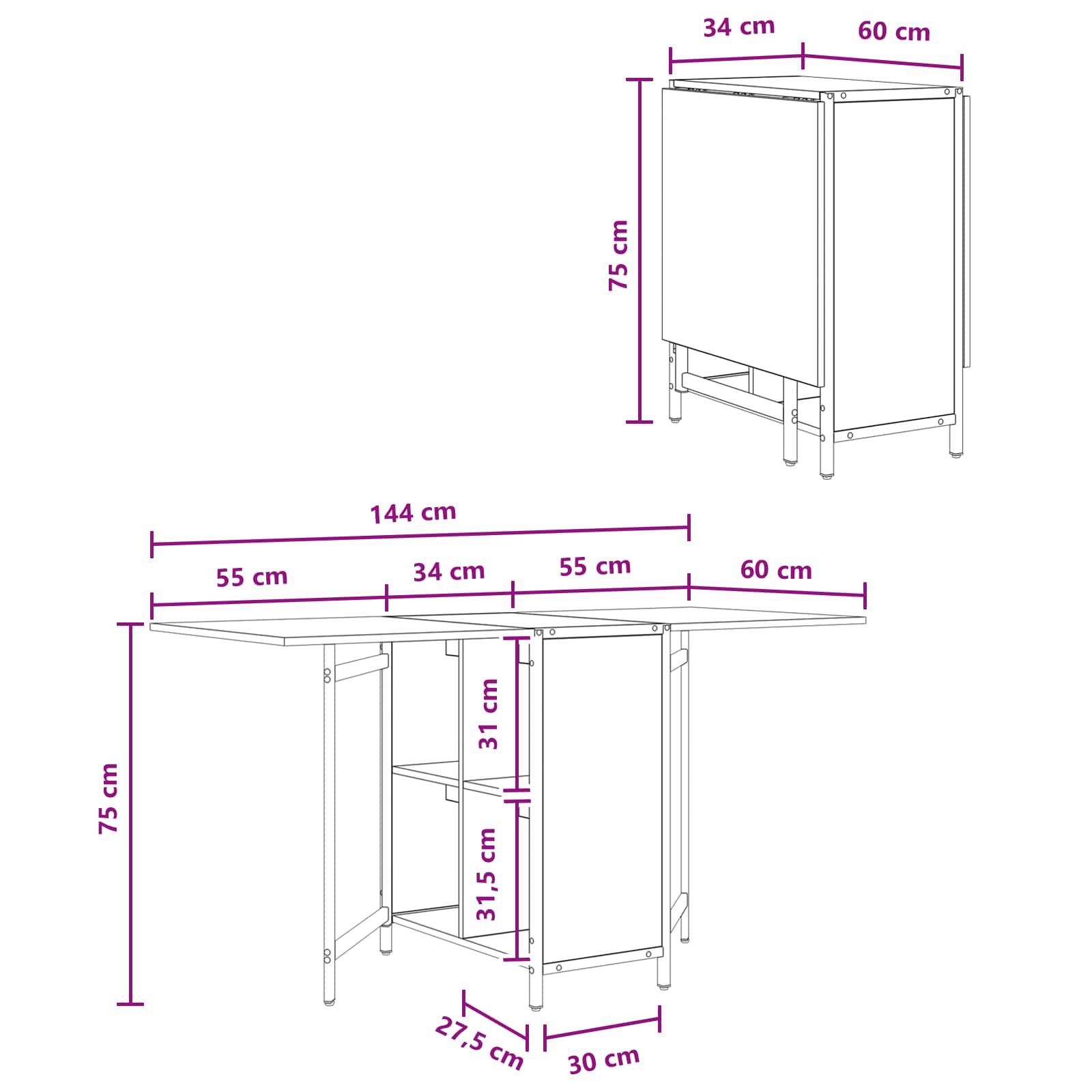 Blagovaonski stol 144 x 60 x 75 cm Konstruirano drvo Crni hrast