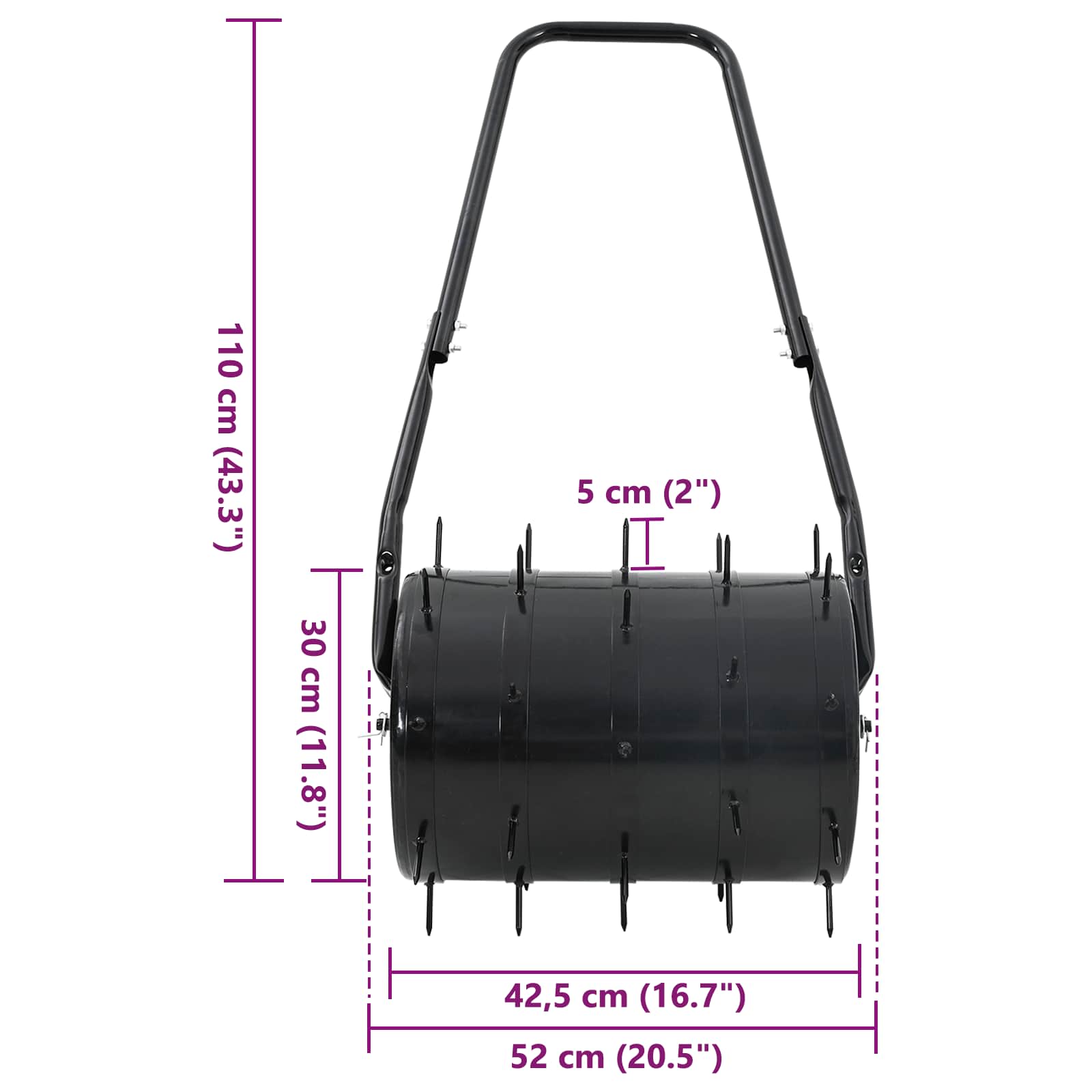 Valjak za travu s kuku i aeratorima Crna 110 x 52 cm Željezo