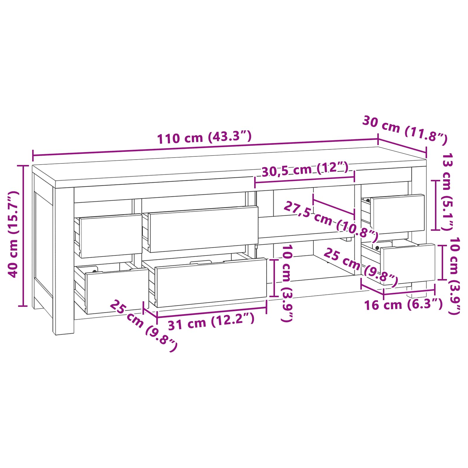 TV komoda 110 x 30 x 40 cm Prirodna Čvrsto teak drvo