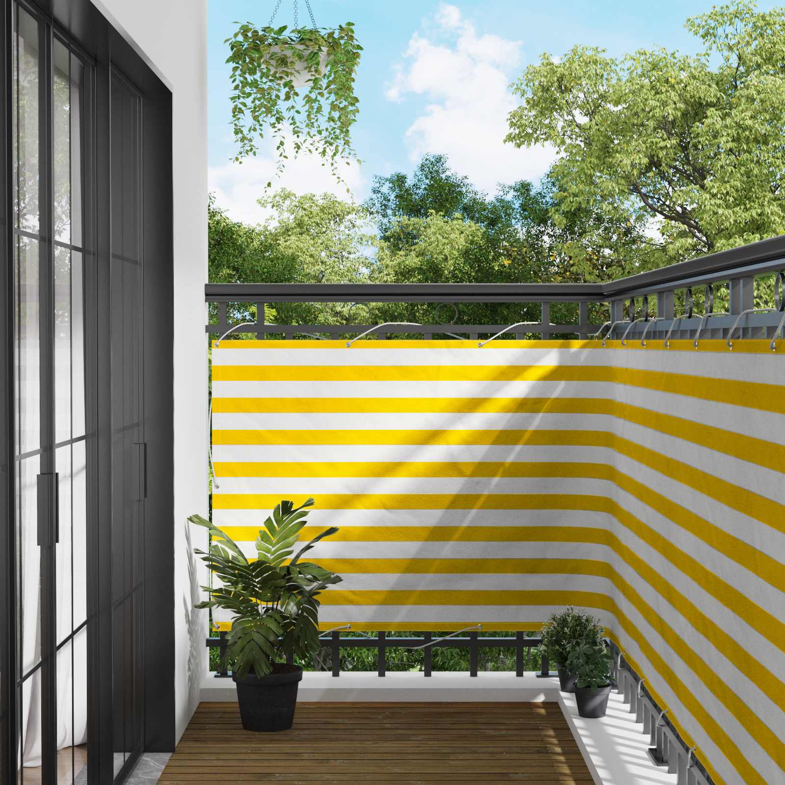 Balcony ekran Žuta i bijela 110 x 600 cm Oxford tkanina
