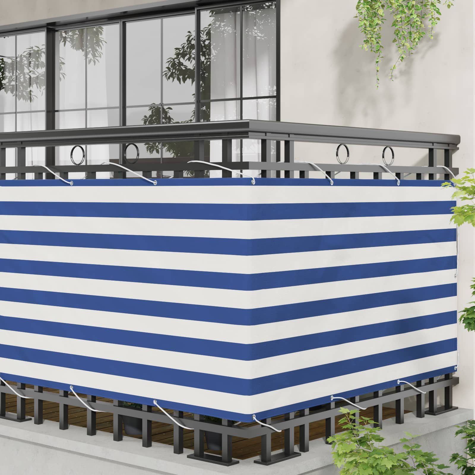 Balcony ekran Plava i bijela 100 x 300 cm Oxford tkanina