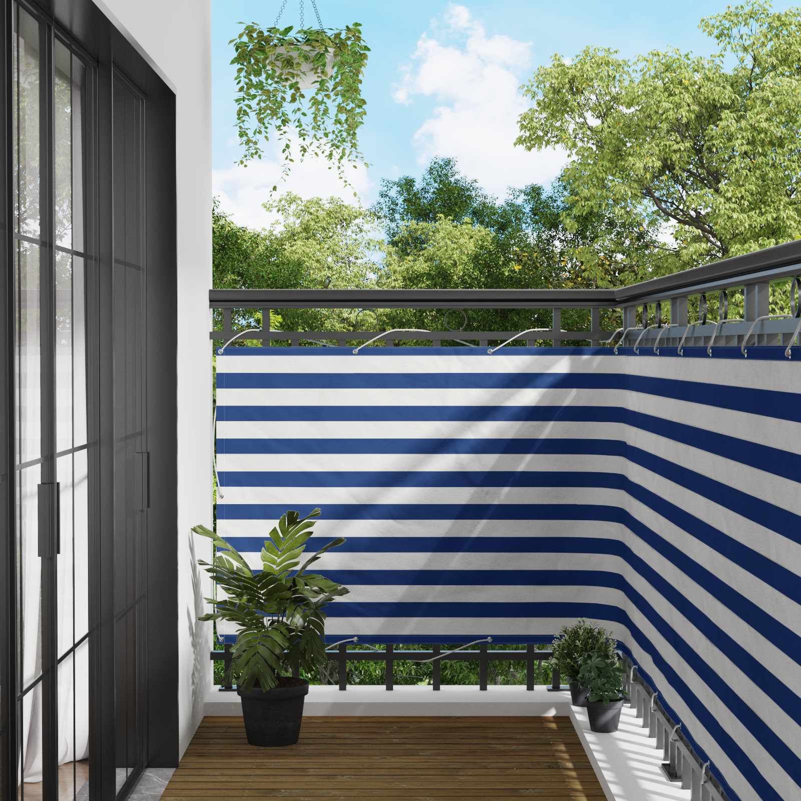 Balcony ekran Plava i bijela 110 x 800 cm Oxford tkanina