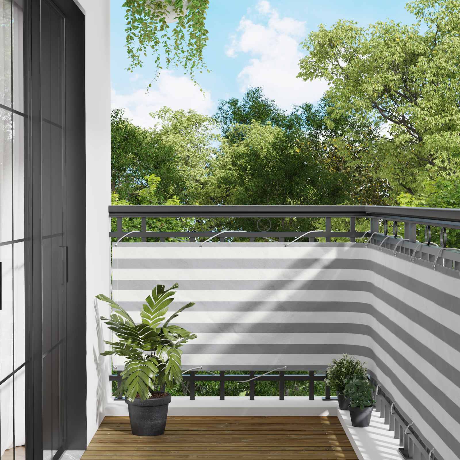 Balcony ekran Svijetlo siva i bijela. 75 x 400 cm