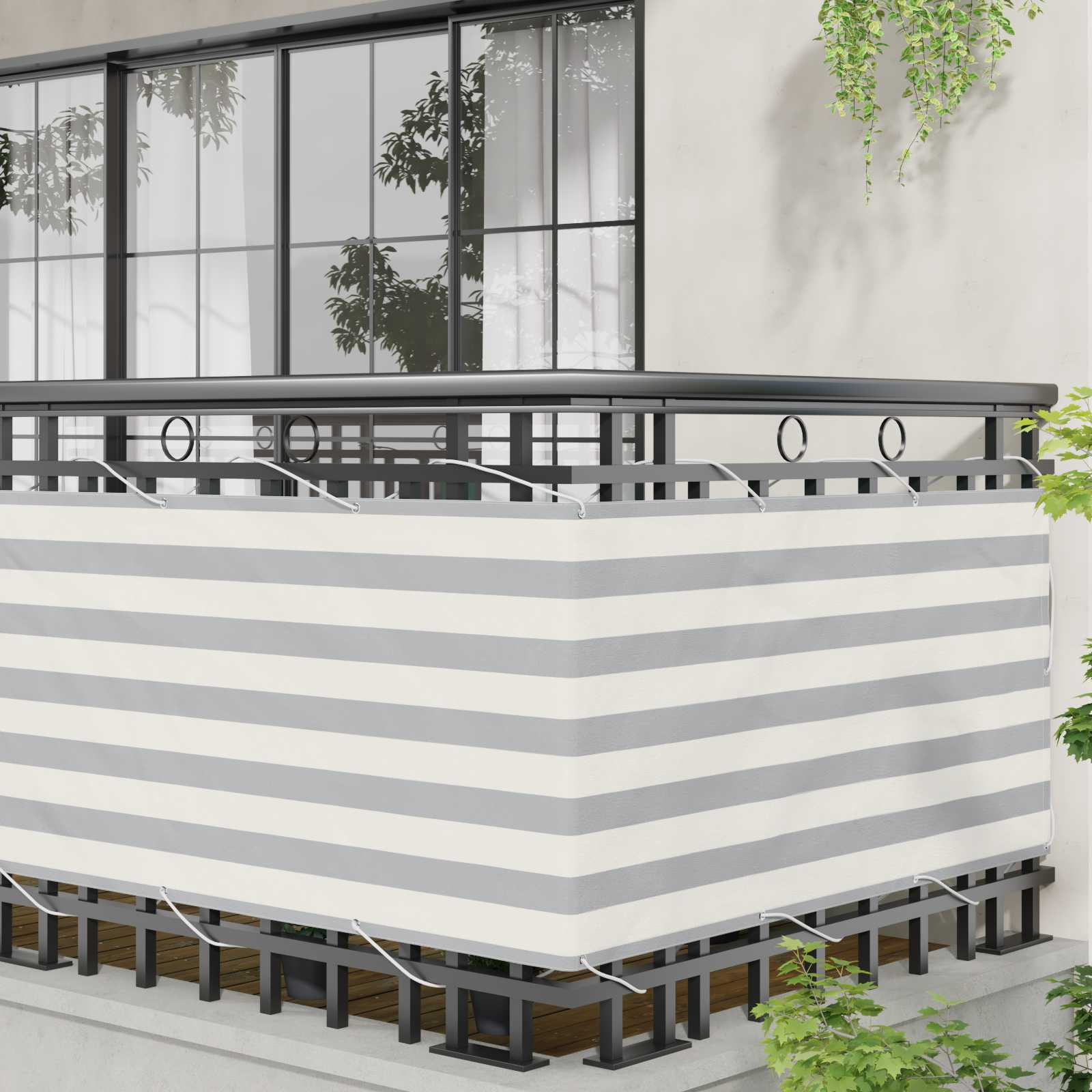Balcony ekran Svijetlo siva i bijela. 75 x 400 cm