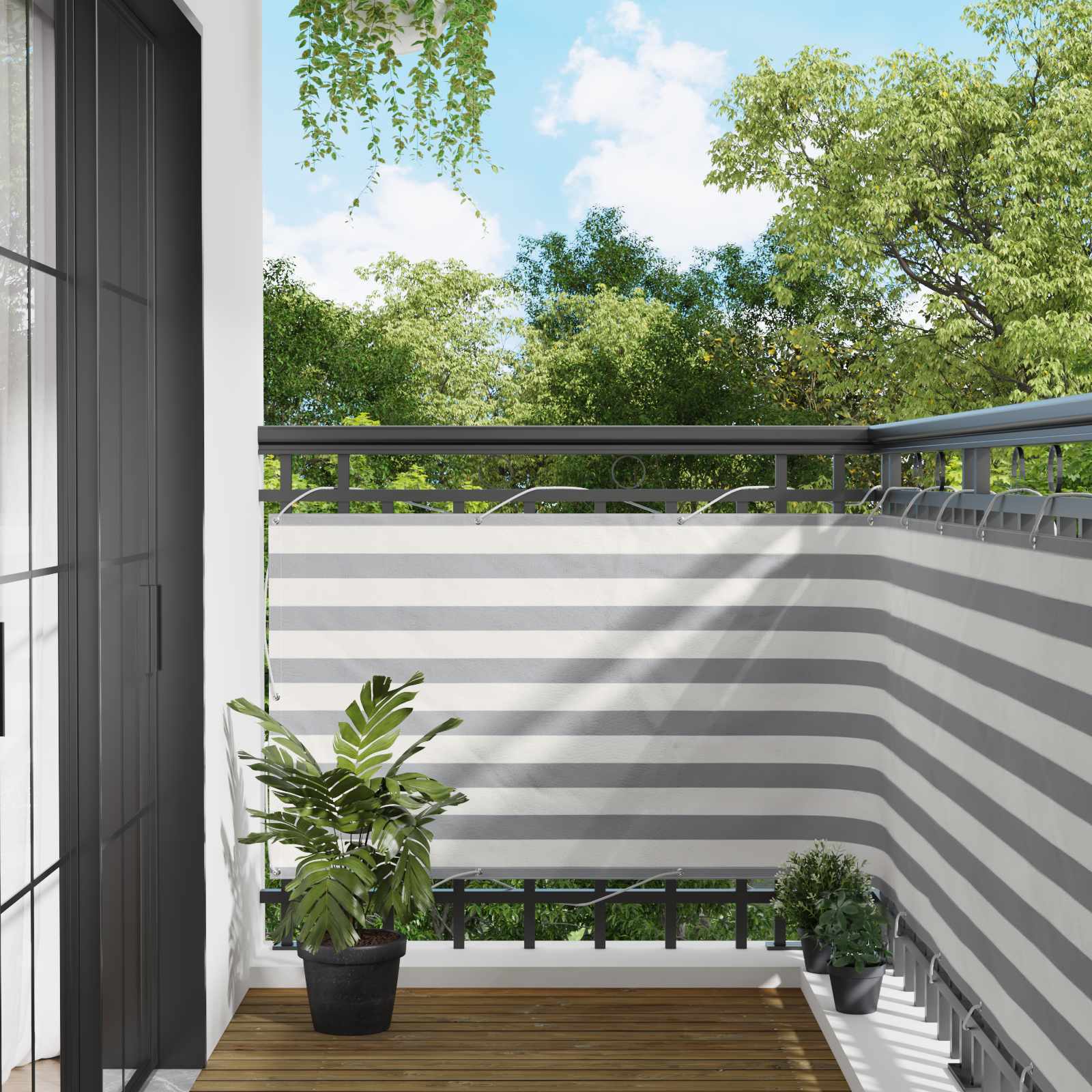 Balcony ekran Svijetlo siva i bijela. 90 x 200 cm