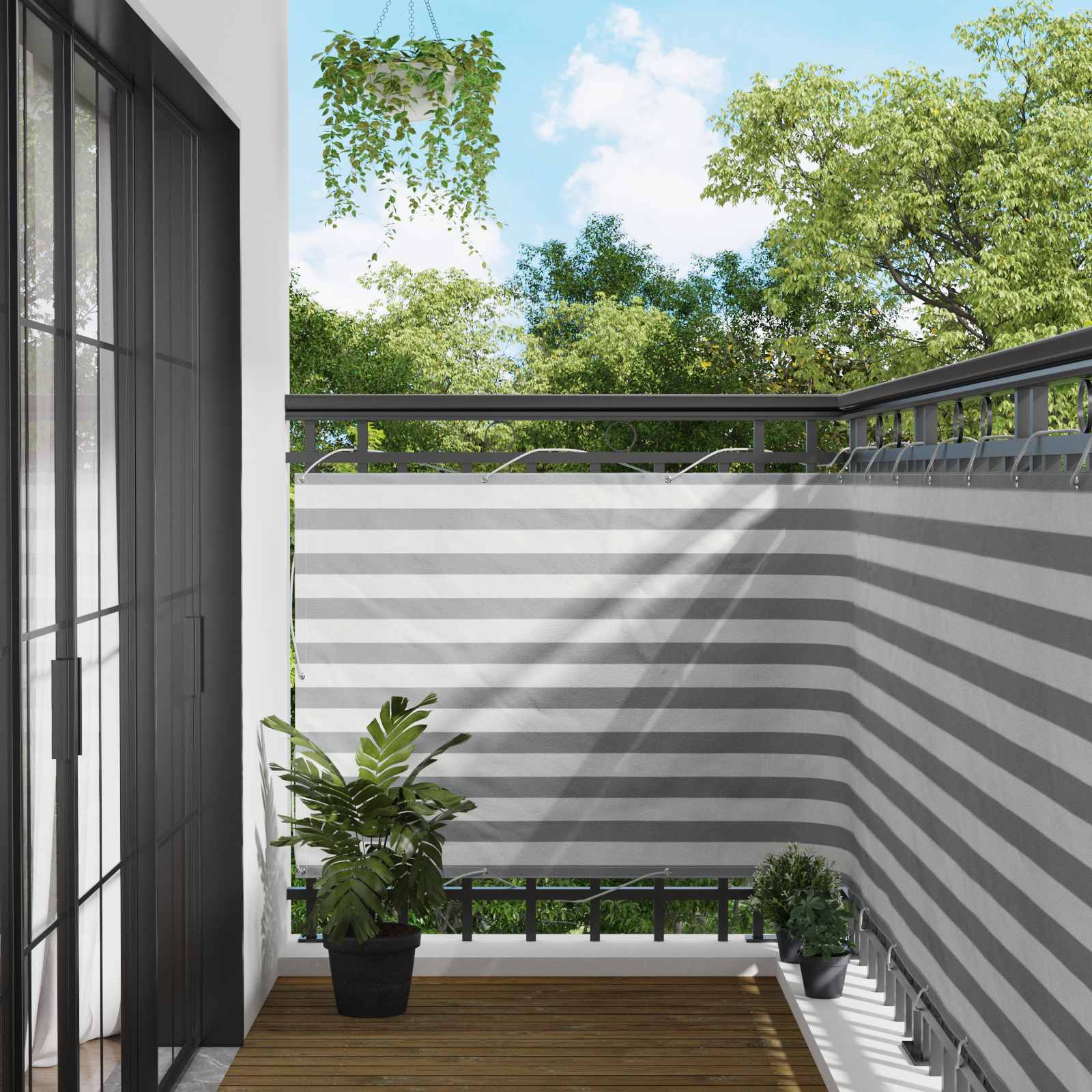 Balcony ekran Svijetlo siva i bijela. 110 x 300 cm