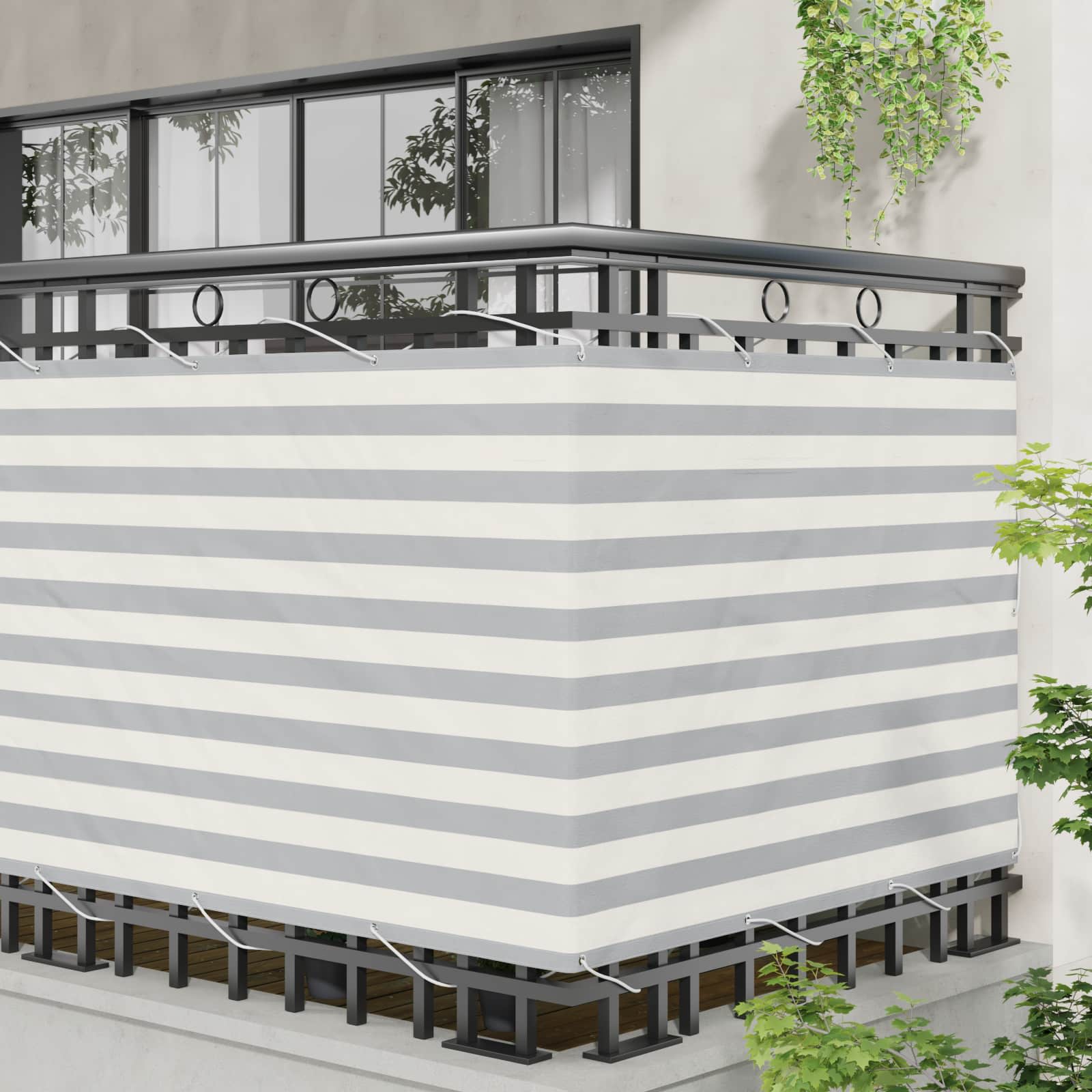 Balcony ekran Svijetlo siva i bijela. 110 x 600 cm