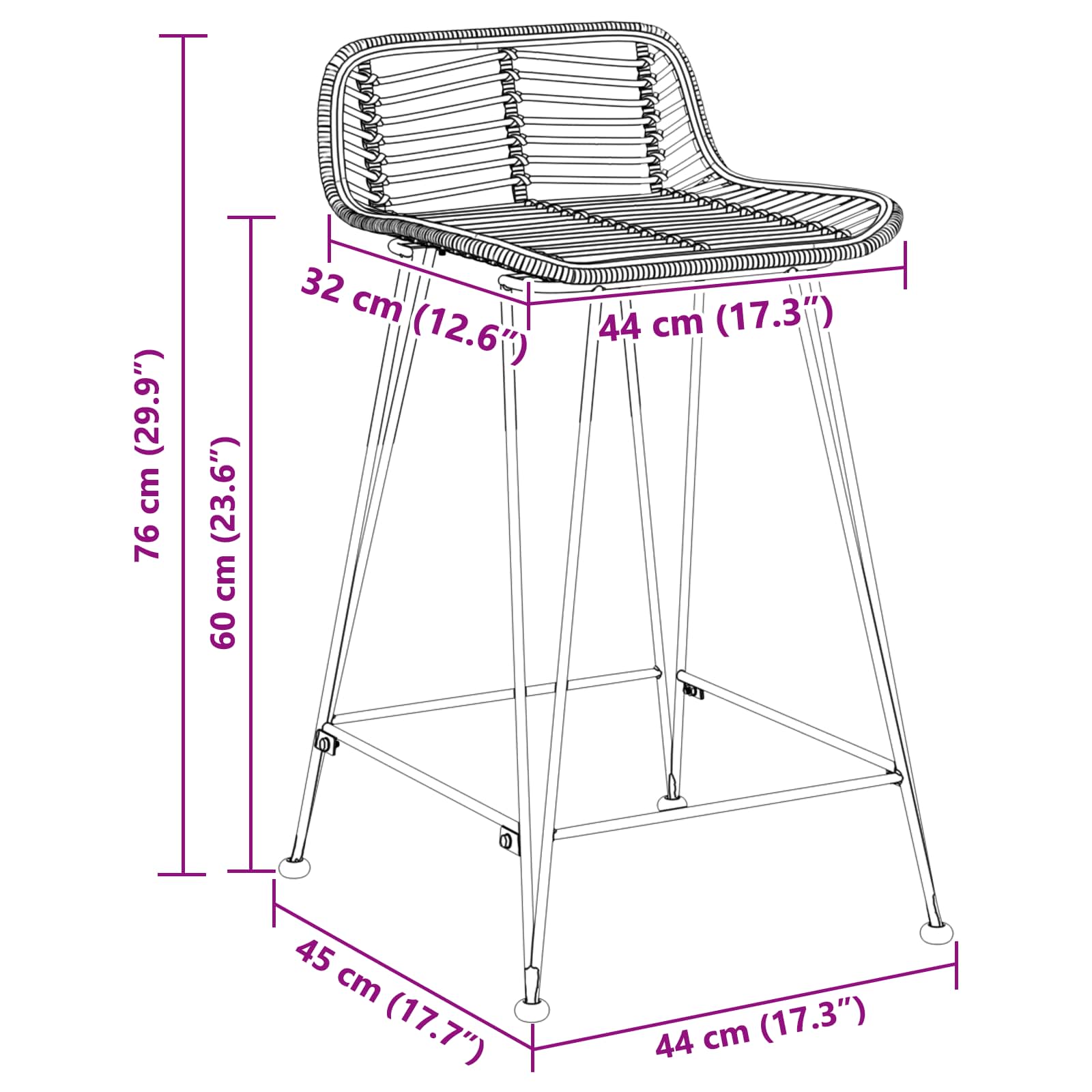 Barska stolica 2 pcs Crna 44 x 45 x 76 cm Ratan i Čelik