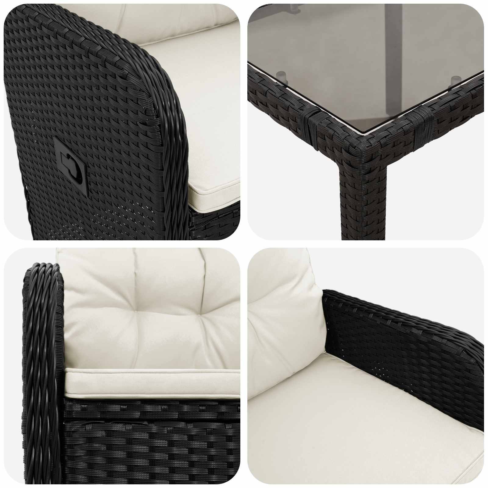Vanjski set za objedovanje 7 pcs Crna i krem-bijela