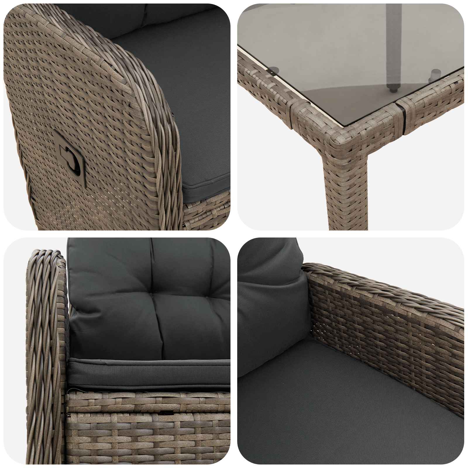 Vanjski set za objedovanje 7 pcs Svijetlo siva i tamno siva