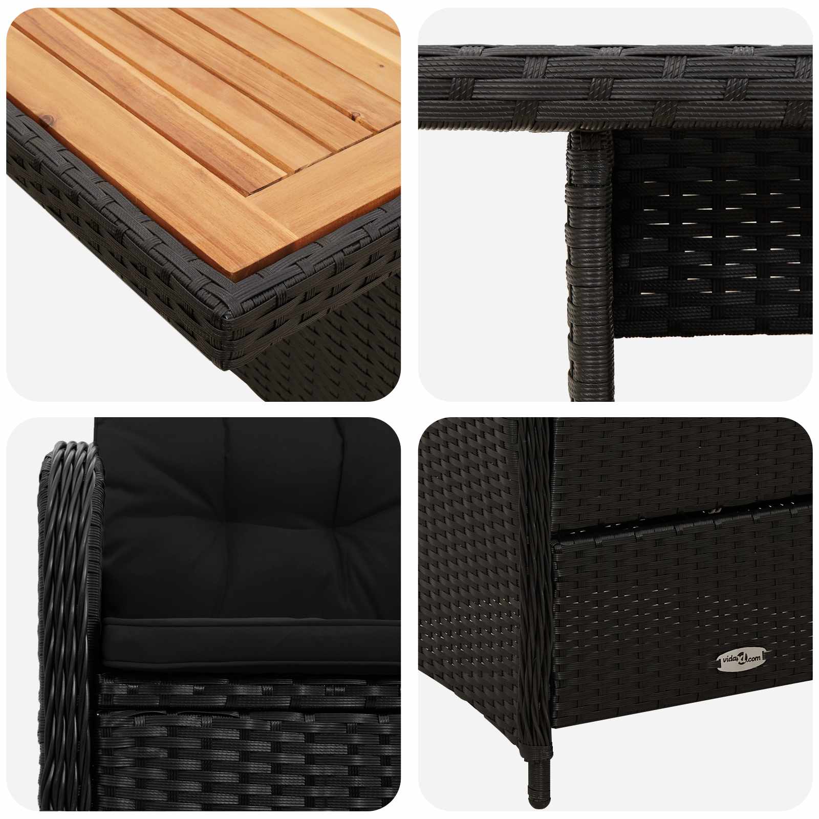 Vanjski set za objedovanje 3 pcs Crna Poli Ratan i Drvo Akacije