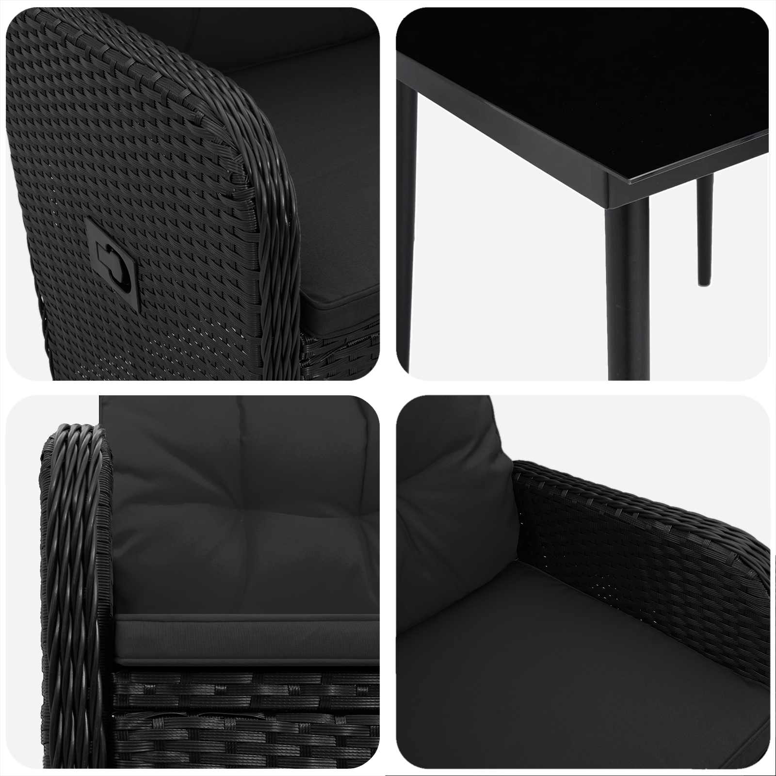 Set stolića za sofu s jastukom s jastukom 7 pcs Crna