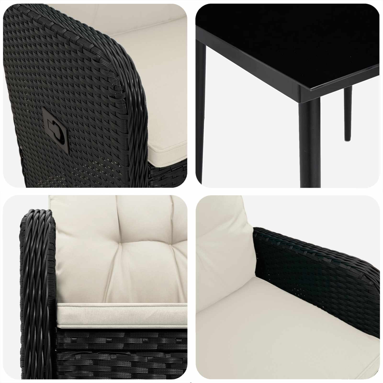 Set stolića za sofu s jastukom 7 pcs Crna i krem-bijela